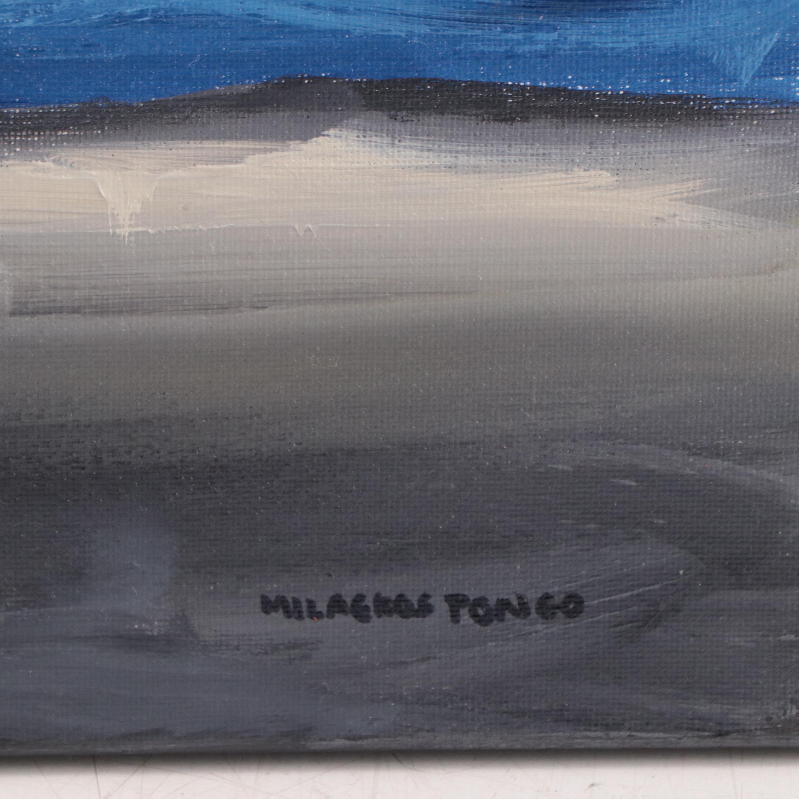 Milagros Pongo Mixed Media Painting "Caspian Sea," 21st Century
