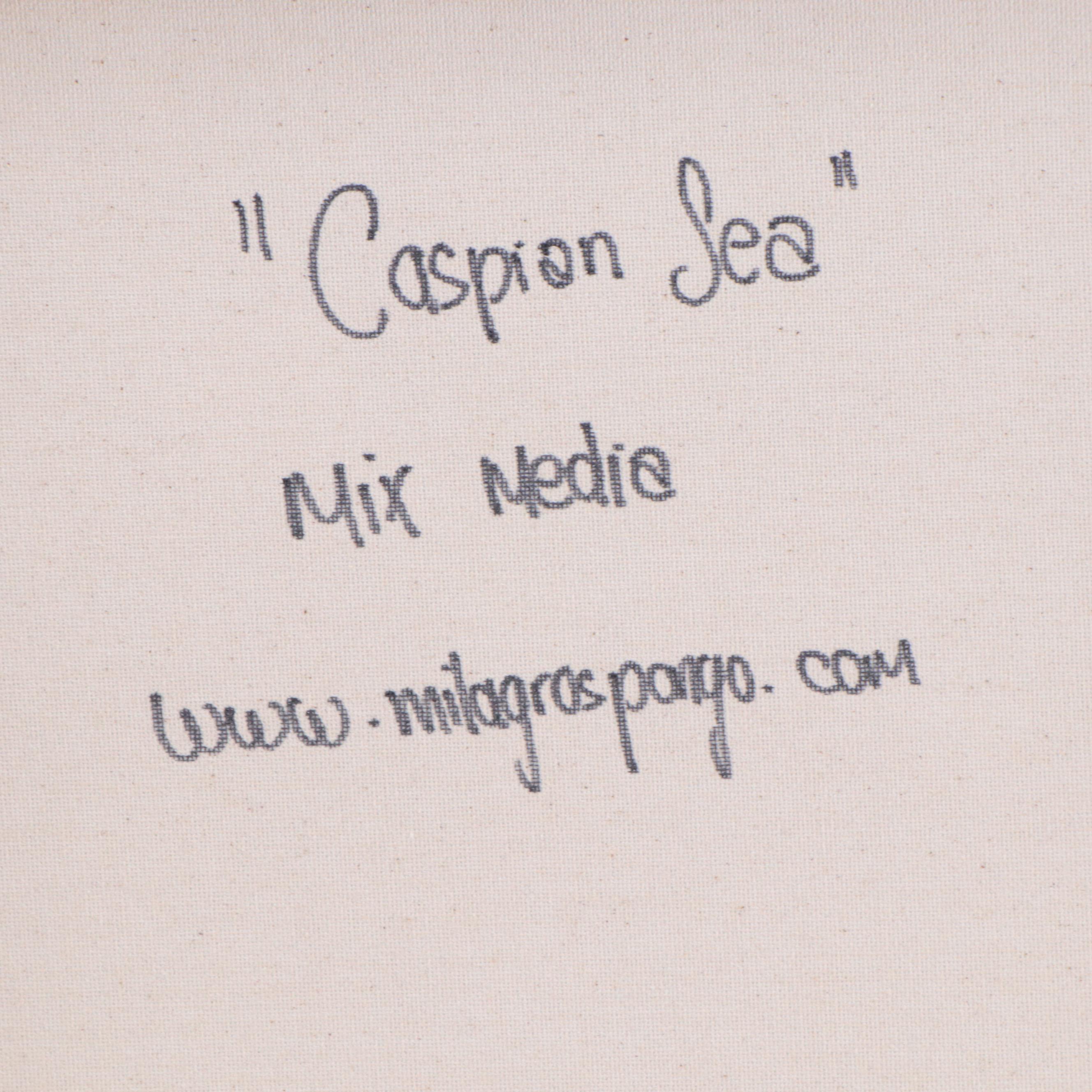 Milagros Pongo Mixed Media Painting "Caspian Sea," 21st Century