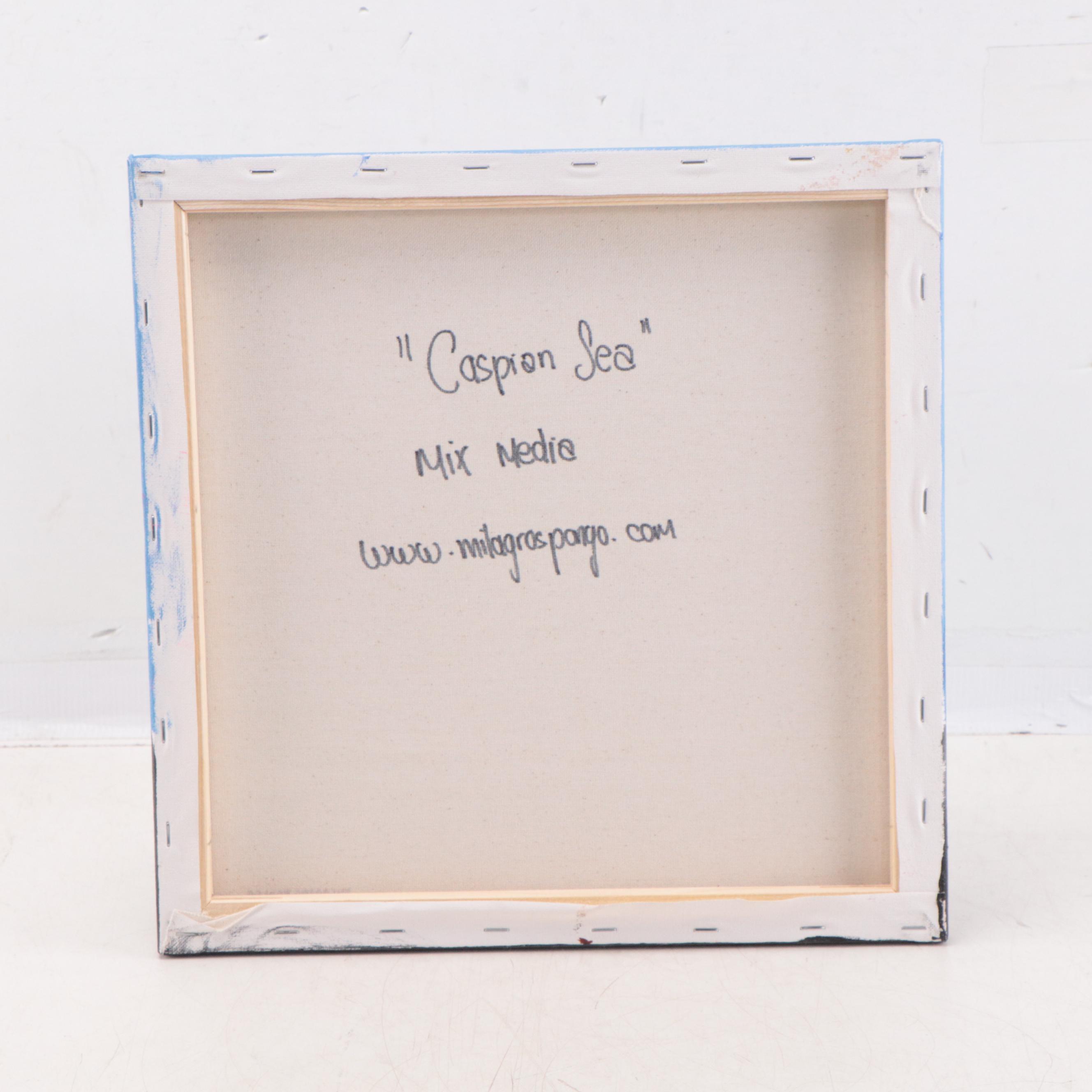 Milagros Pongo Mixed Media Painting "Caspian Sea," 21st Century