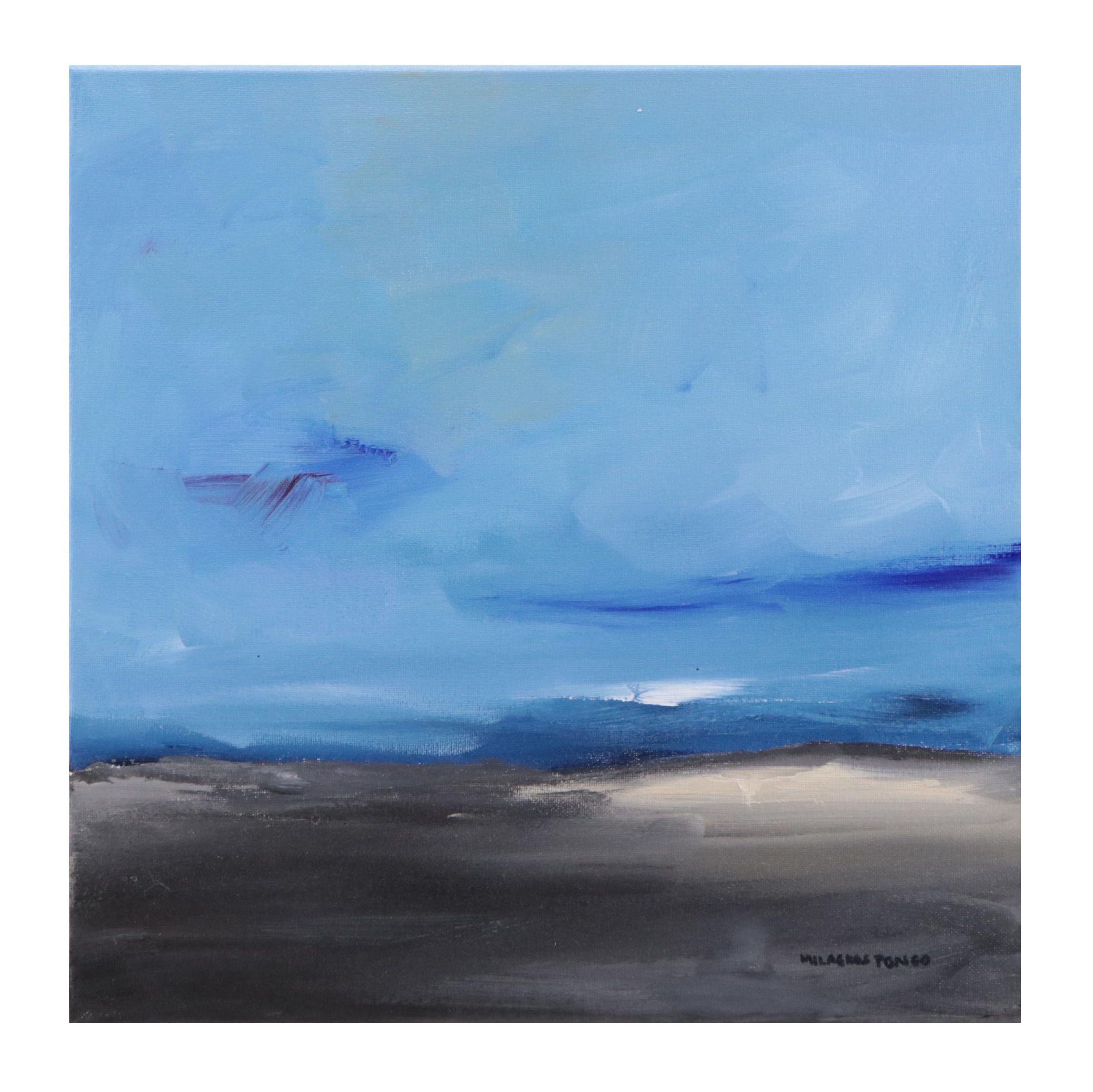 Milagros Pongo Mixed Media Painting "Caspian Sea," 21st Century