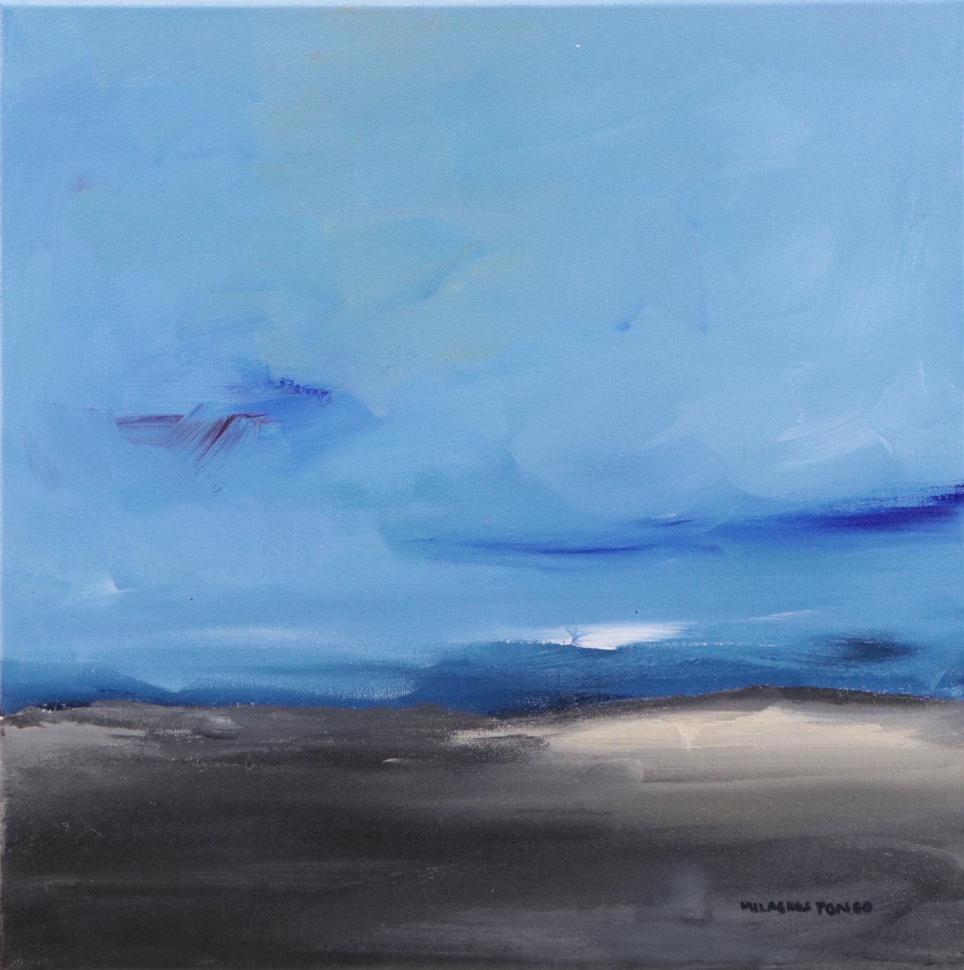 Milagros Pongo Mixed Media Painting "Caspian Sea," 21st Century