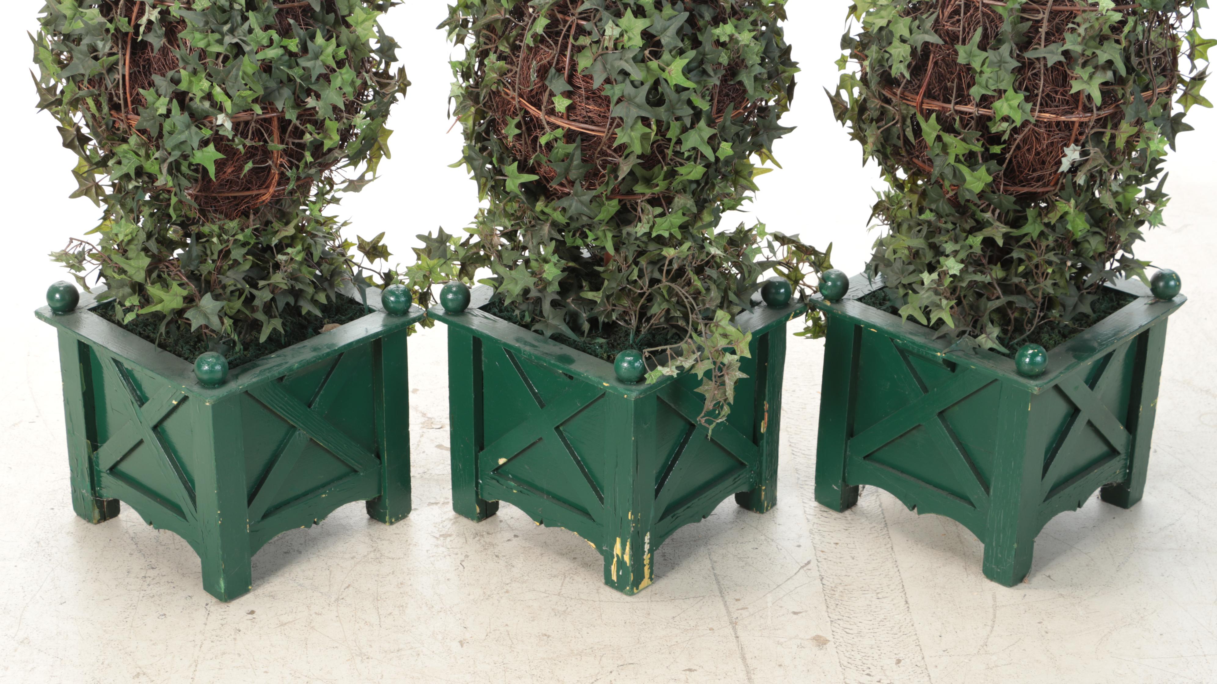 Artificial Ivy Topiaries in Wooden Planters