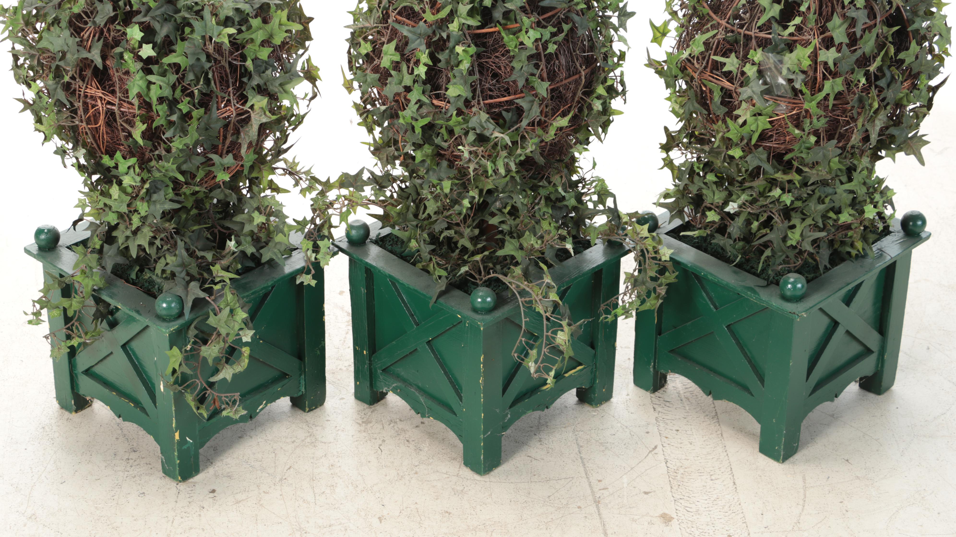 Artificial Ivy Topiaries in Wooden Planters