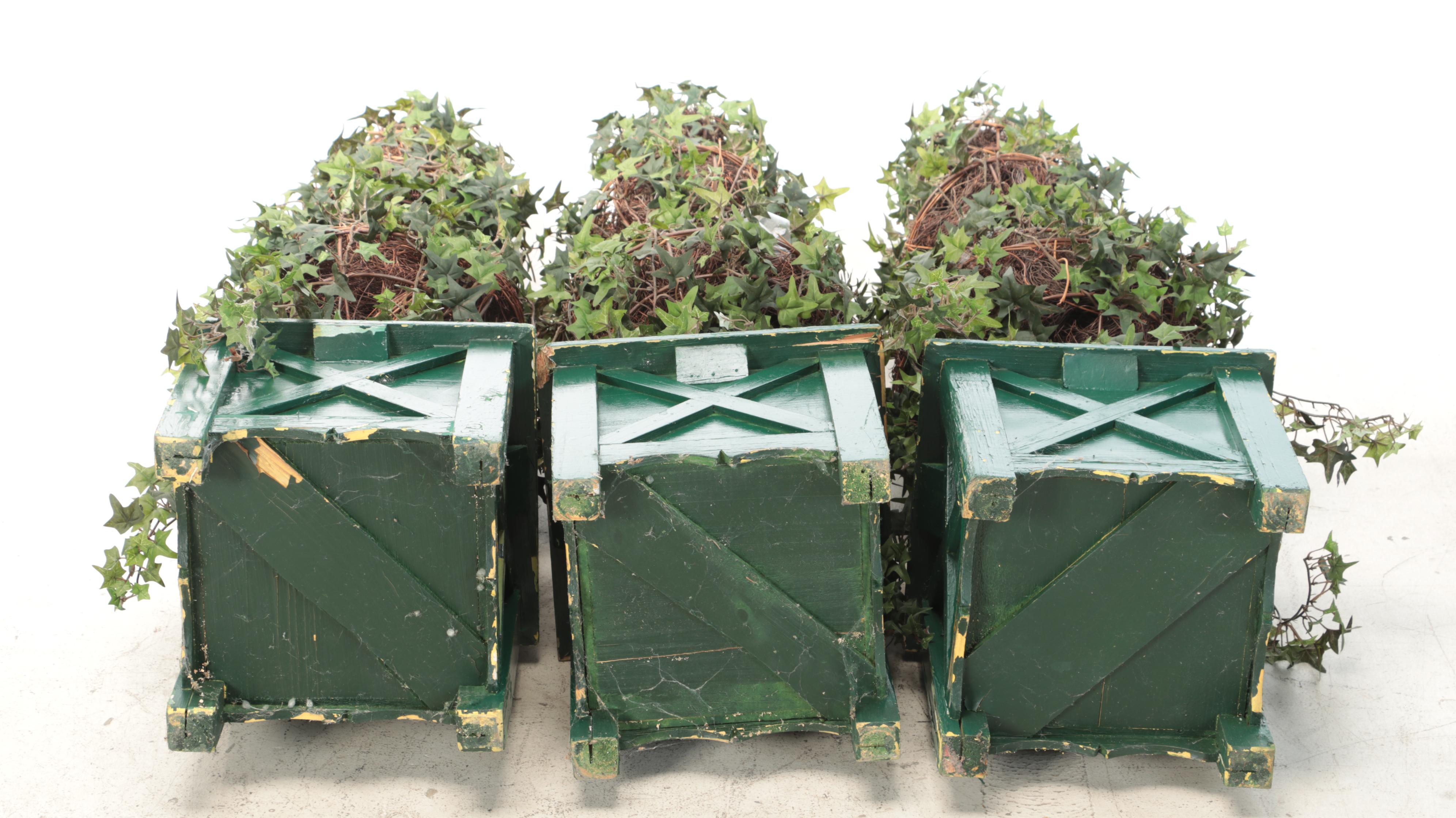 Artificial Ivy Topiaries in Wooden Planters