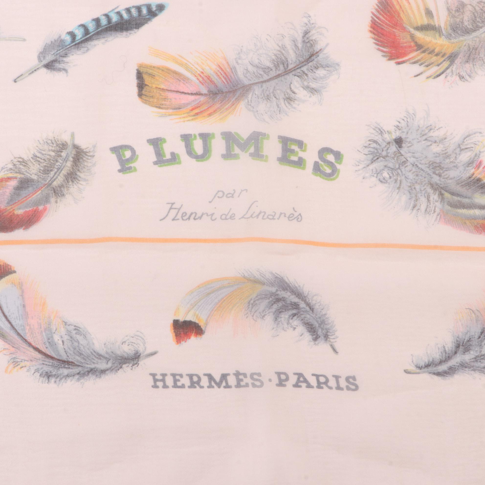 Hermès "Plumes" Scarf 90 in Silk Chiffon