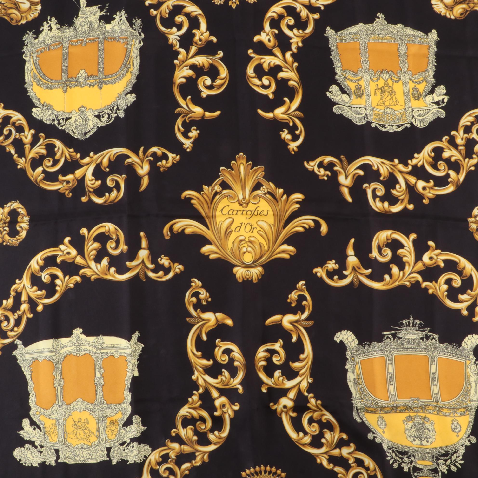 Hermès "Carrosses d'Or" Scarf 90 in Silk Twill