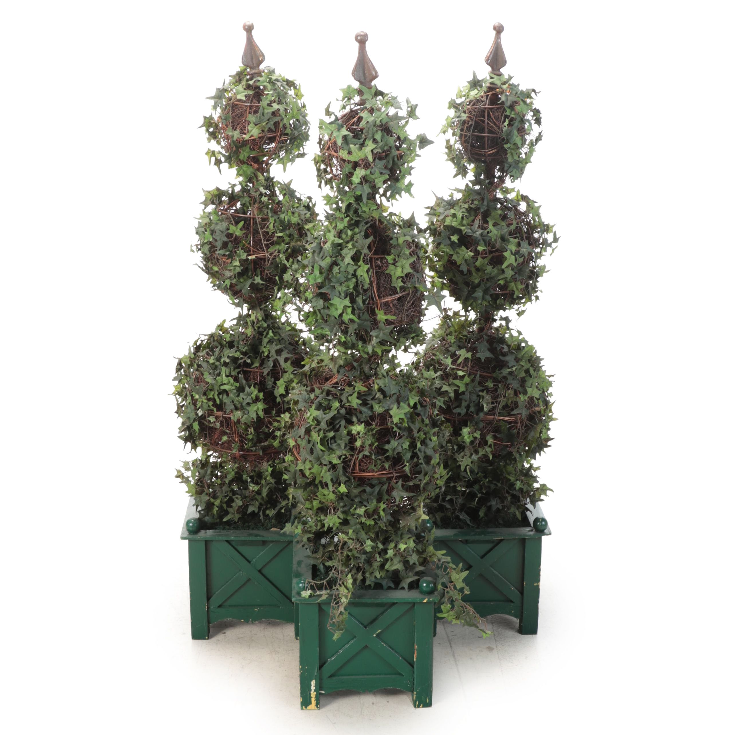 Artificial Ivy Topiaries in Wooden Planters