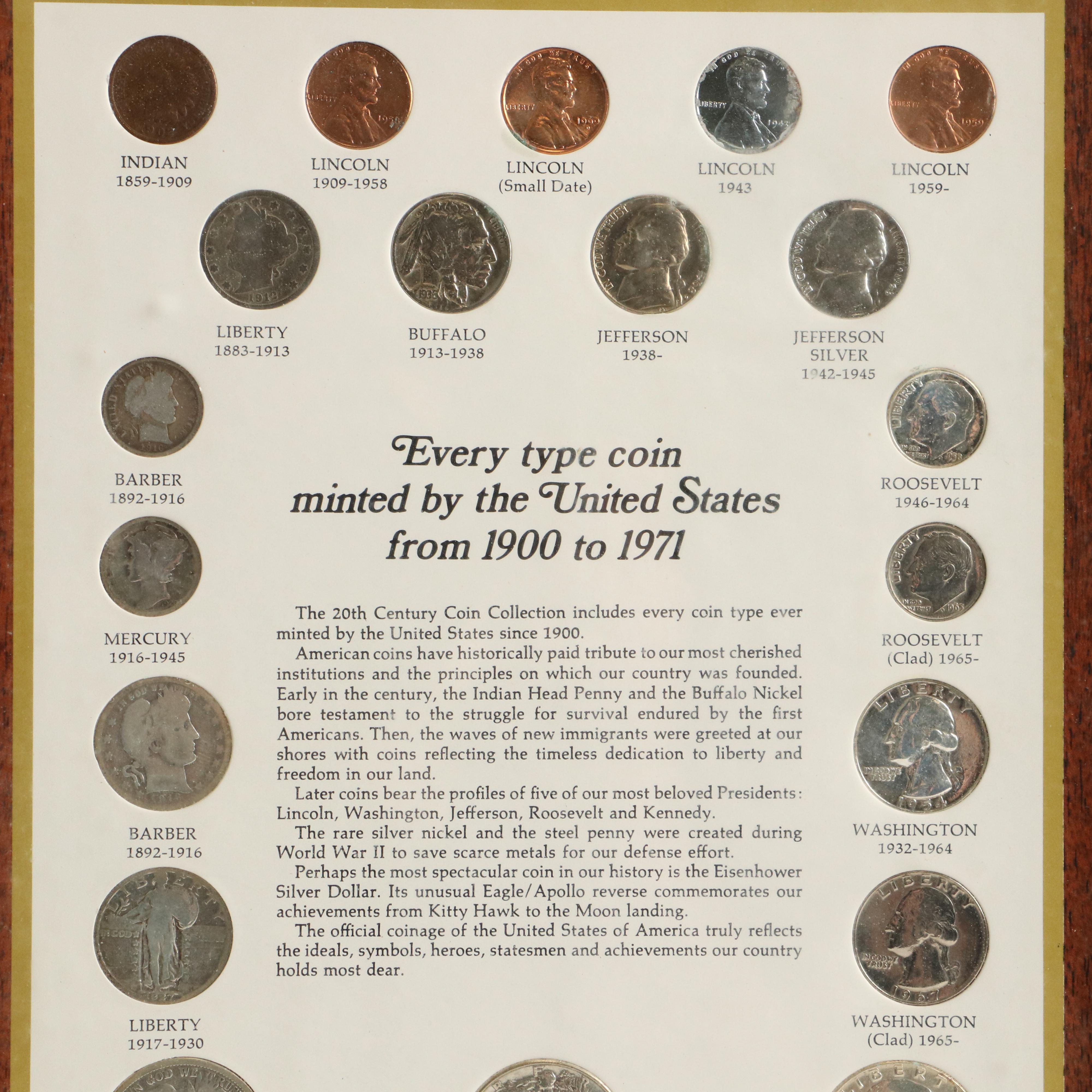Framed 20th Century Type Coins Collection of Twenty-Five Pieces