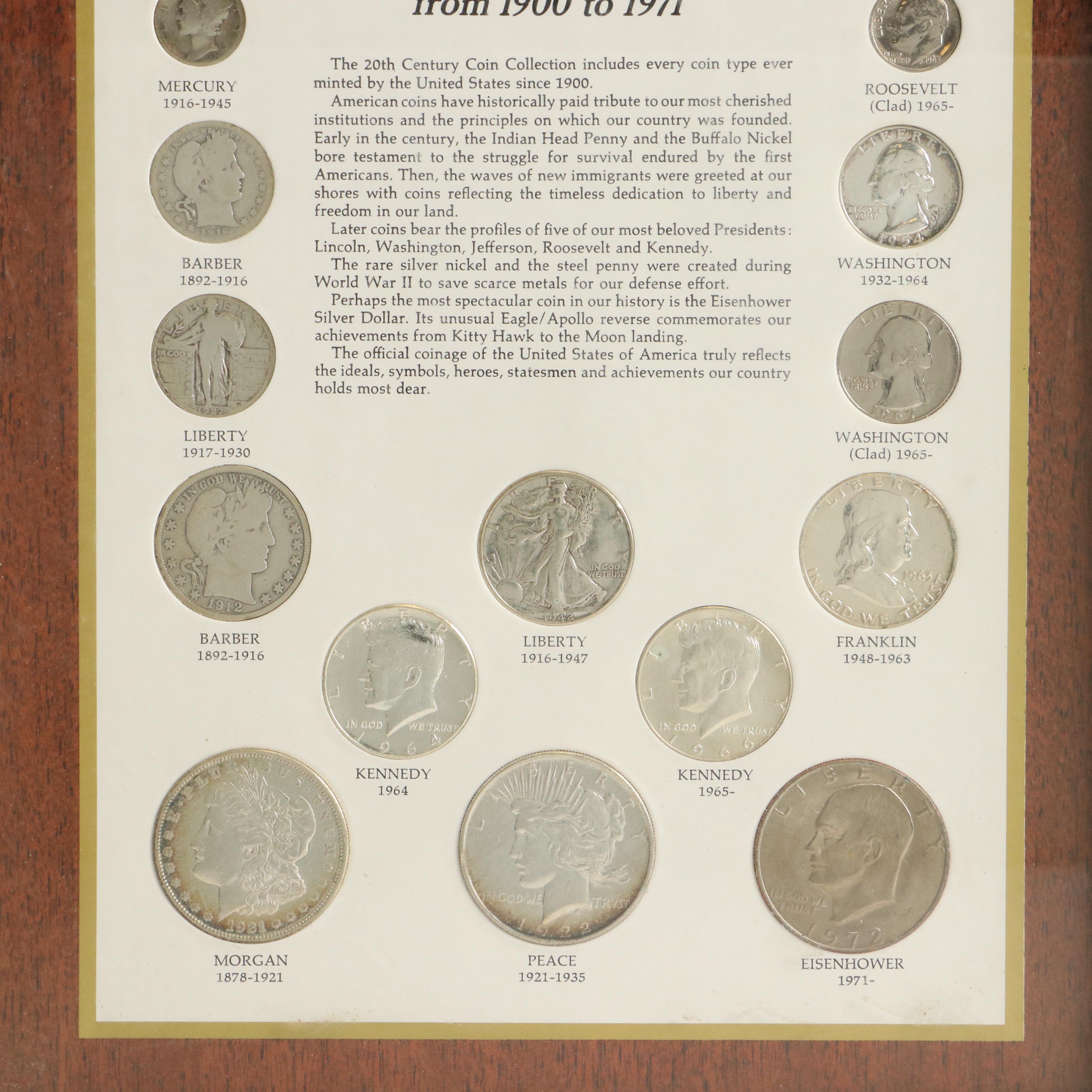 Framed 20th Century Type Coins Collection of Twenty-Five Pieces