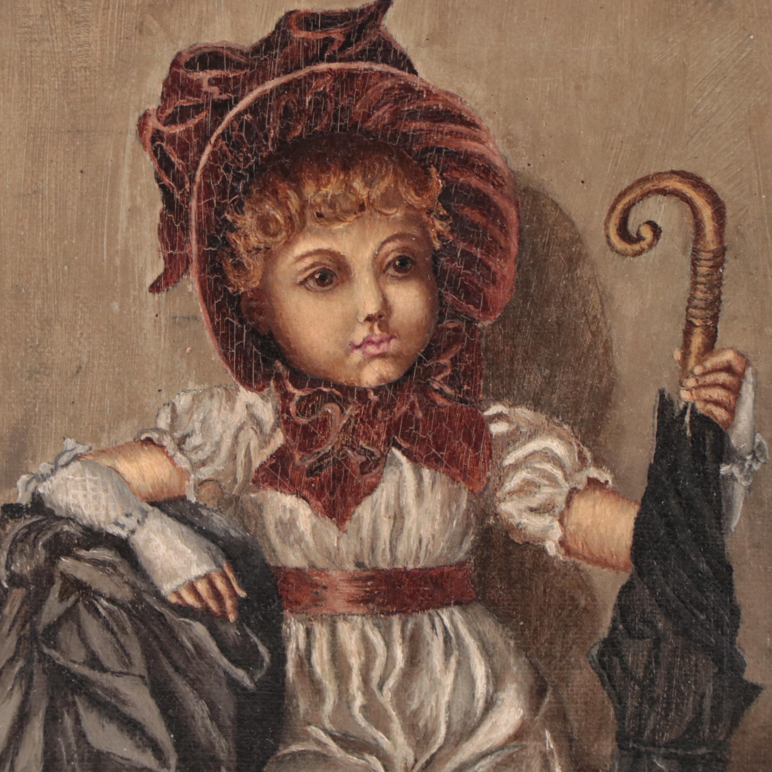 Oil Painting of Young Girl Wearing Bonnet