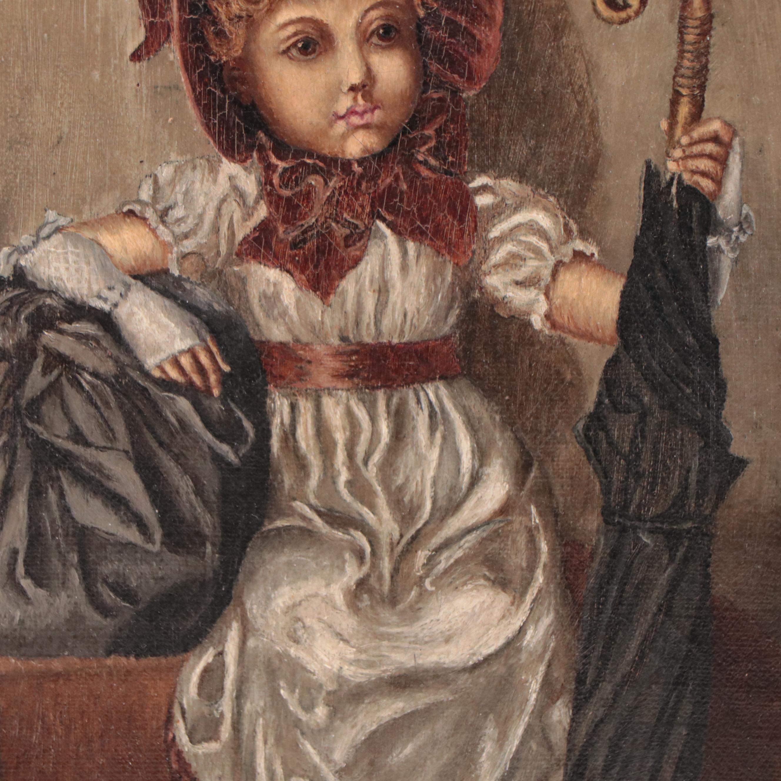 Oil Painting of Young Girl Wearing Bonnet