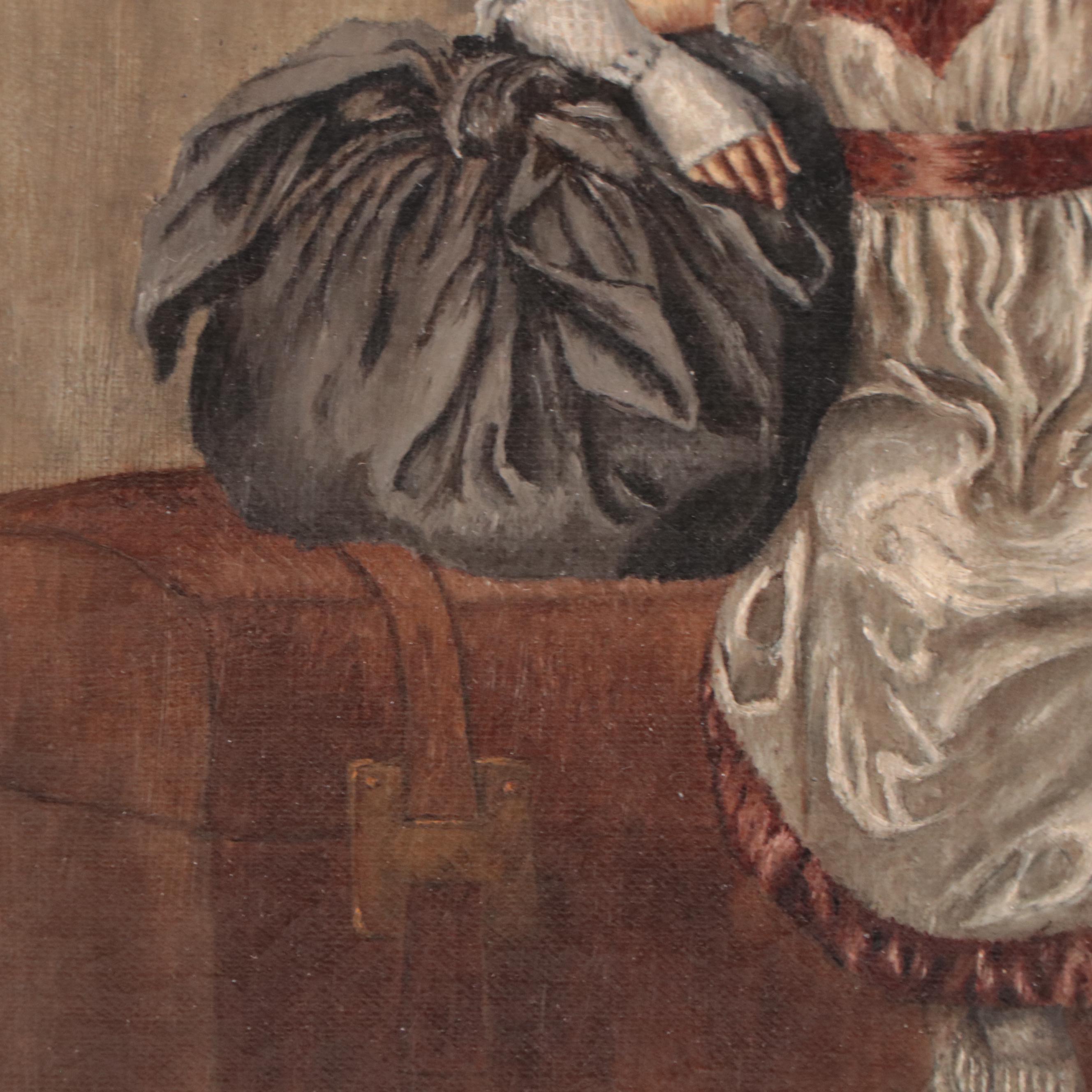 Oil Painting of Young Girl Wearing Bonnet