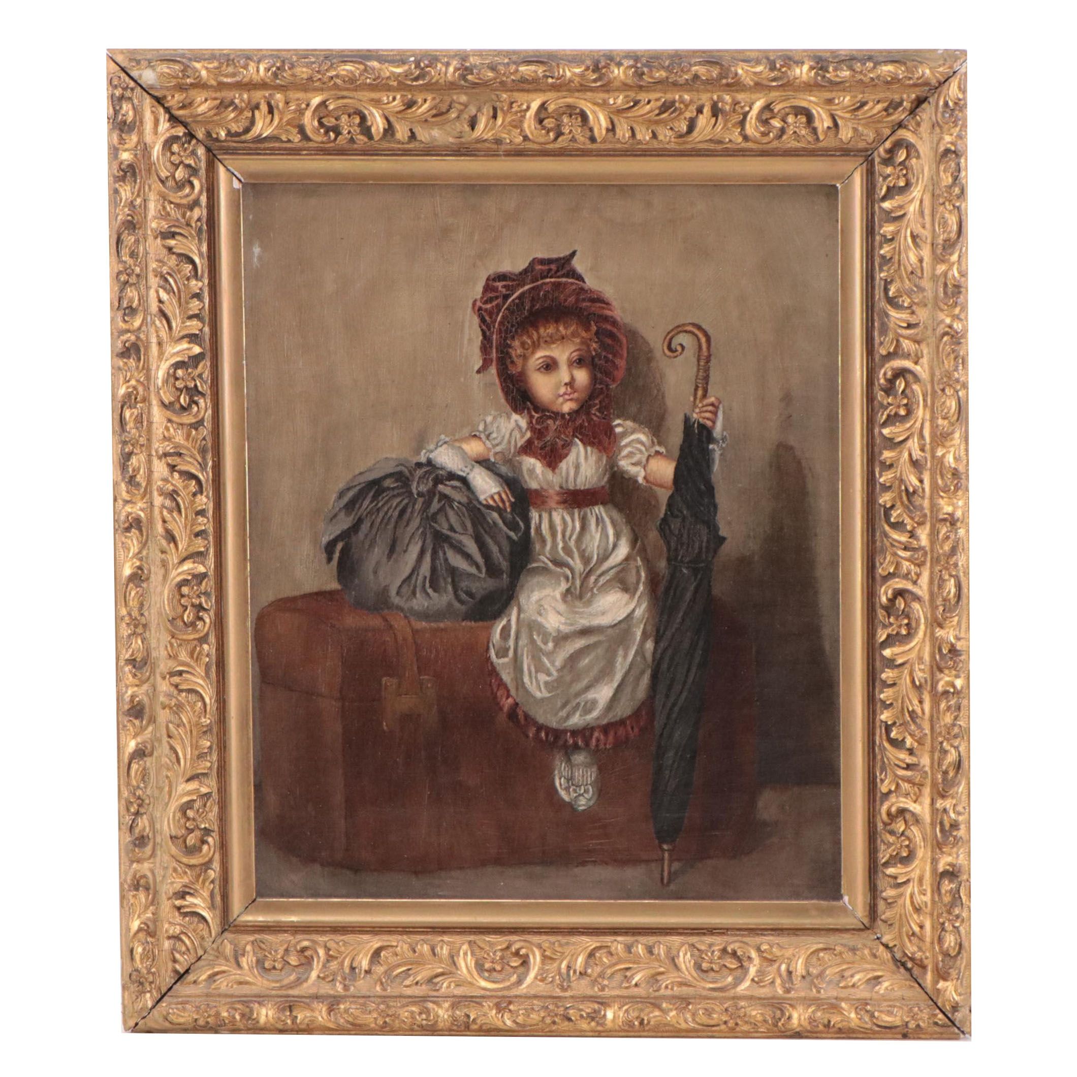 Oil Painting of Young Girl Wearing Bonnet