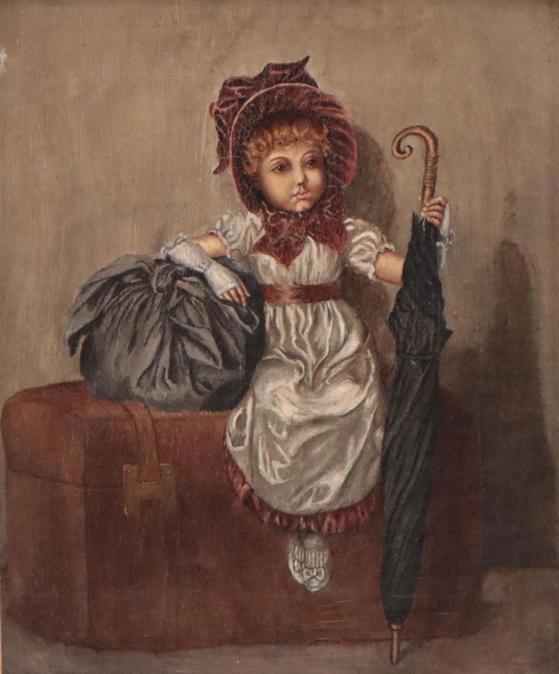 Oil Painting of Young Girl Wearing Bonnet