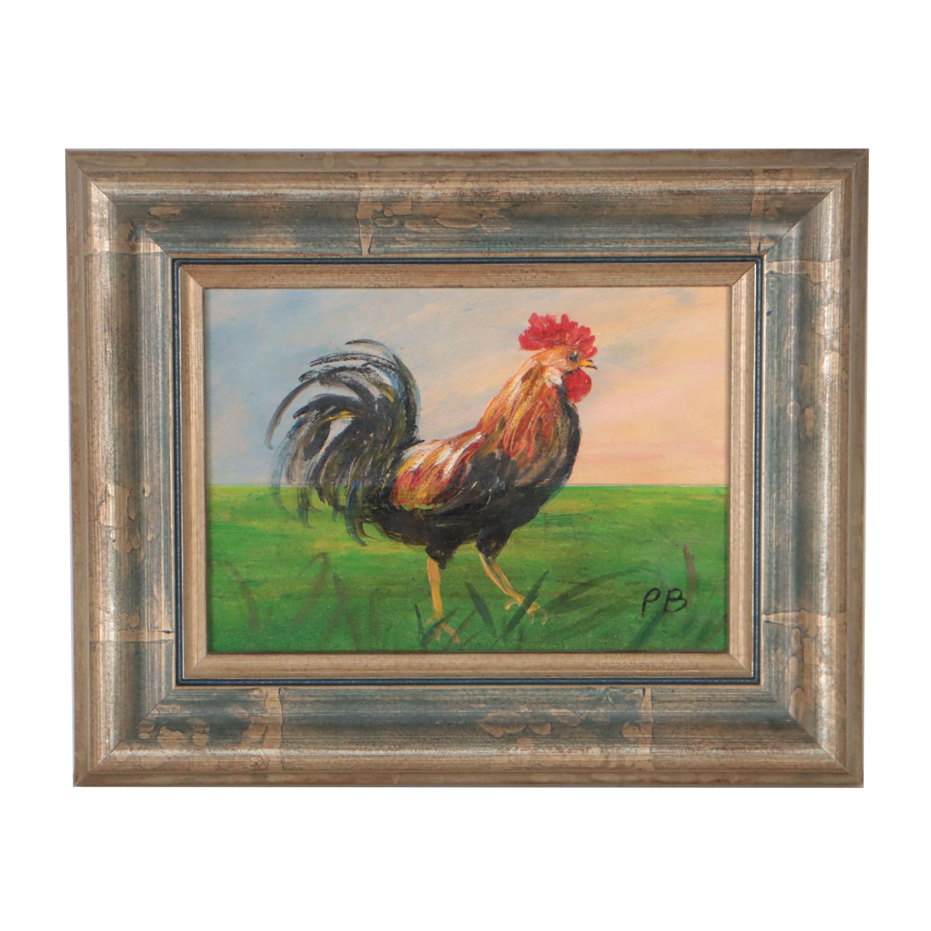 Oil Painting of Rooster Portrait