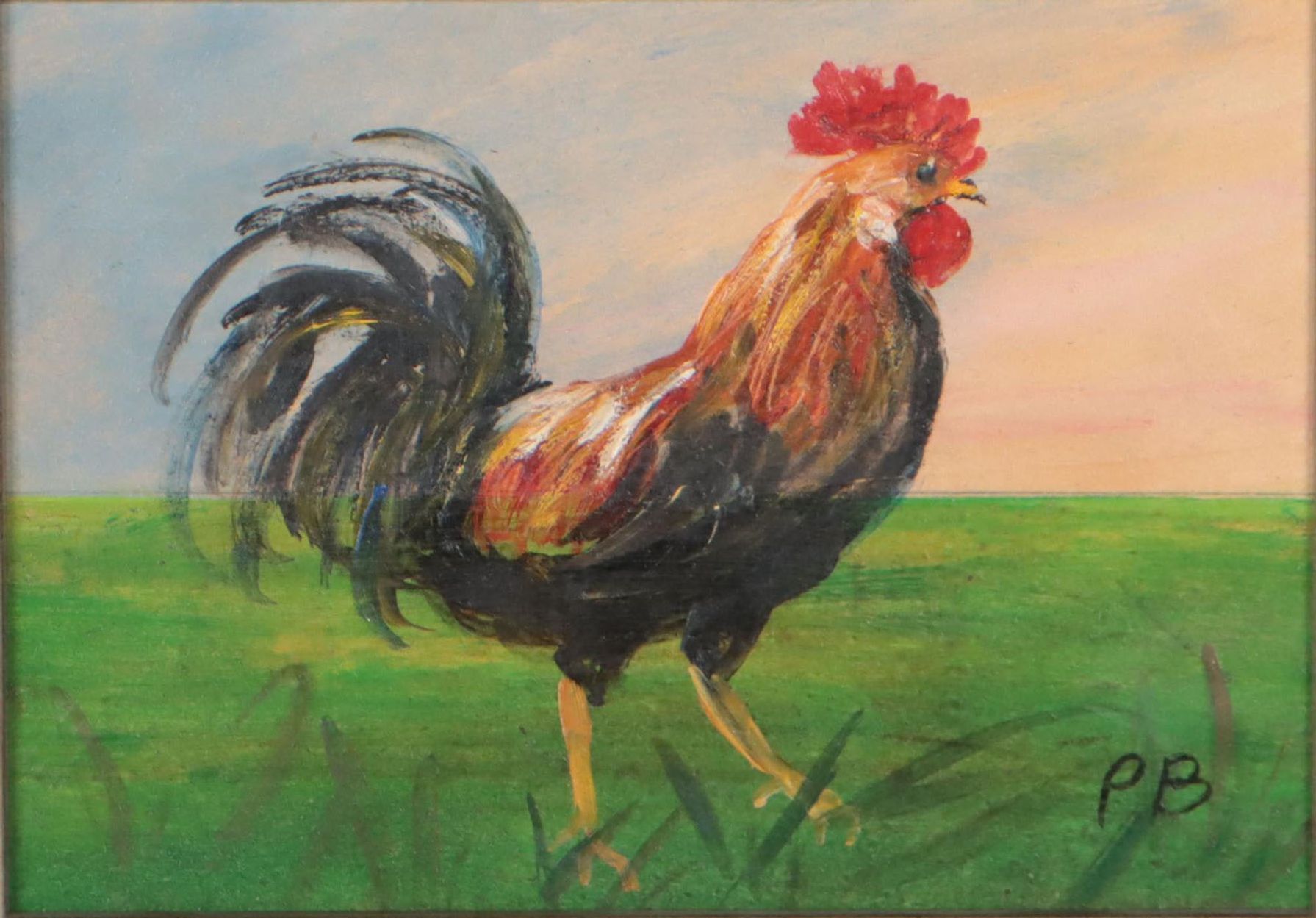 Oil Painting of Rooster Portrait