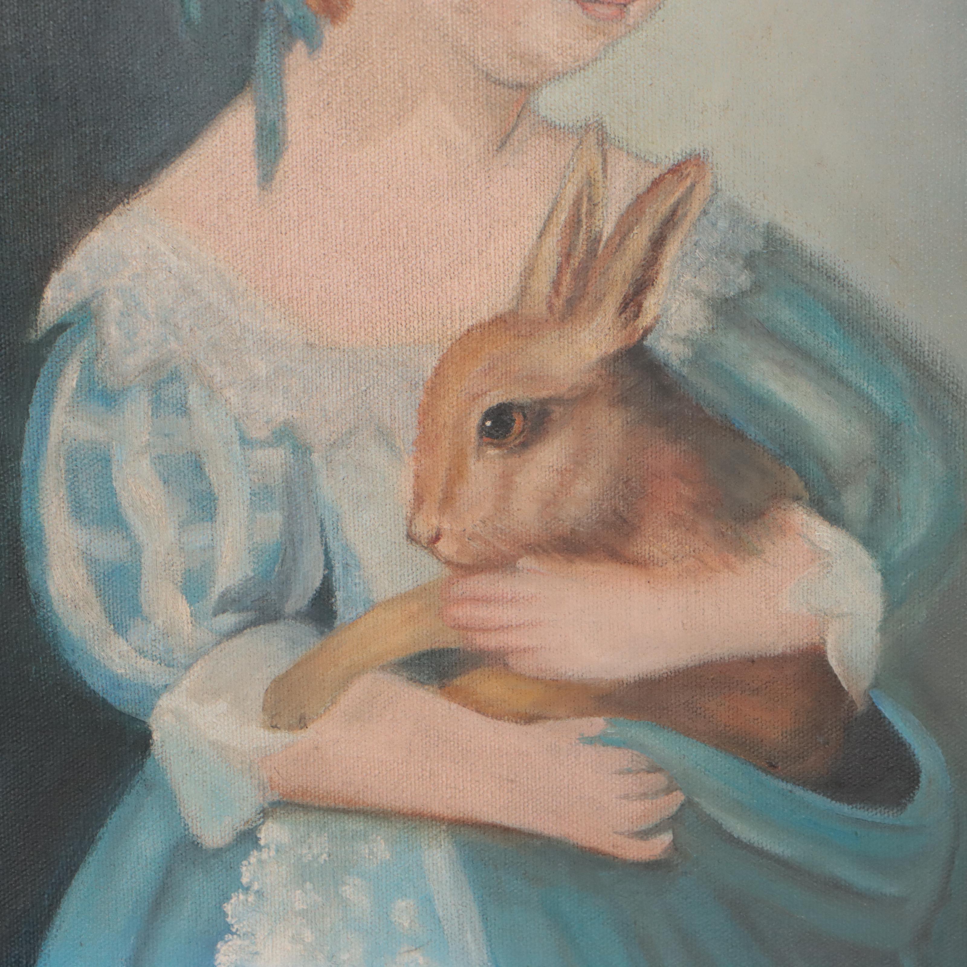 Oil Painting of Girl Holding a Rabbit