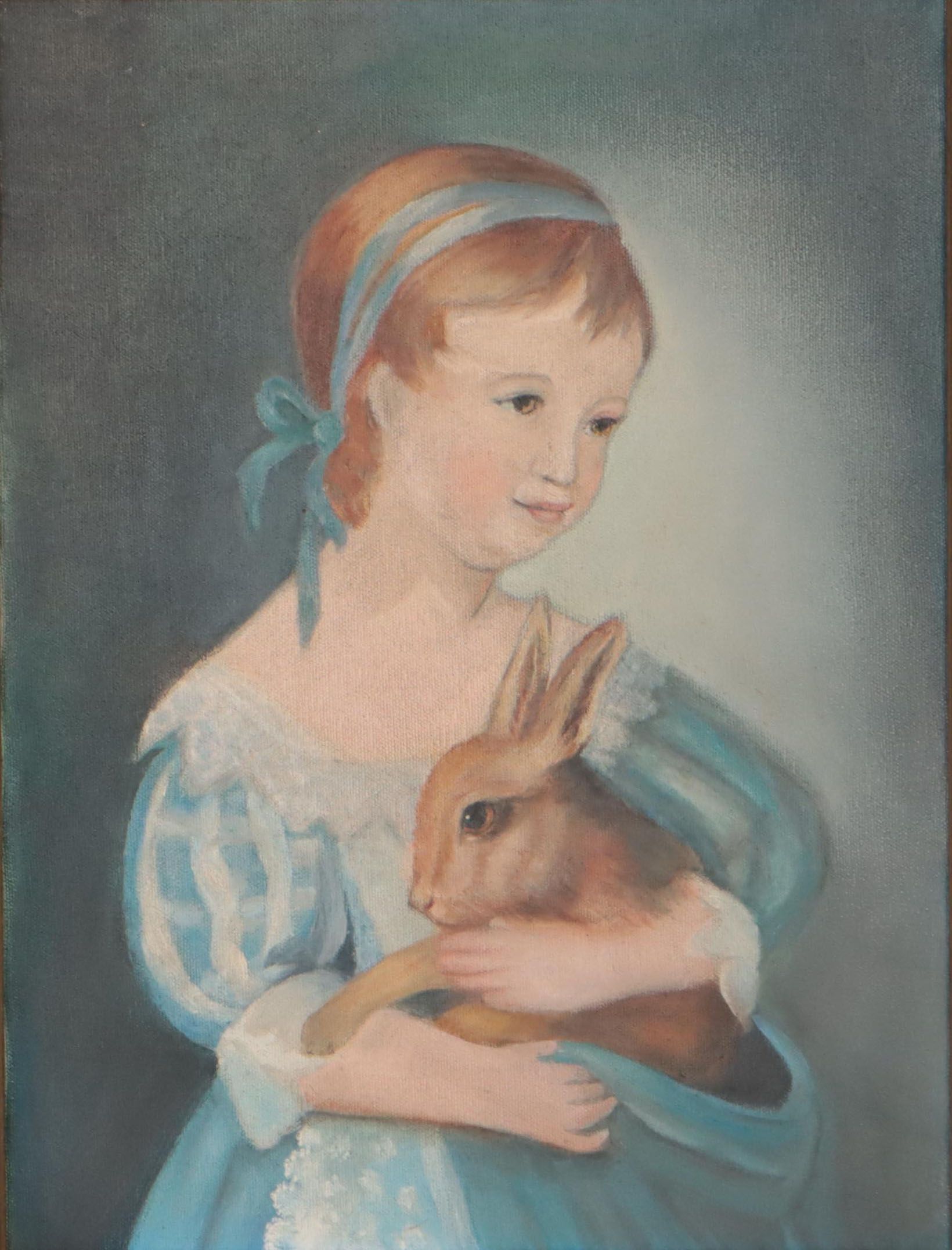 Oil Painting of Girl Holding a Rabbit