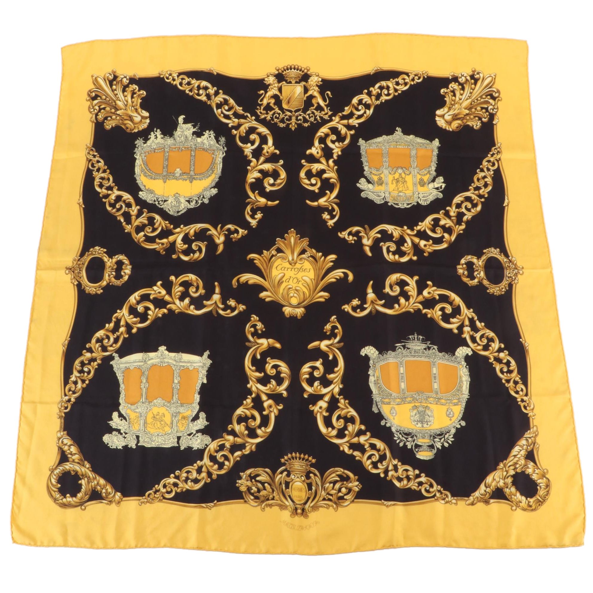 Hermès "Carrosses d'Or" Scarf 90 in Silk Twill