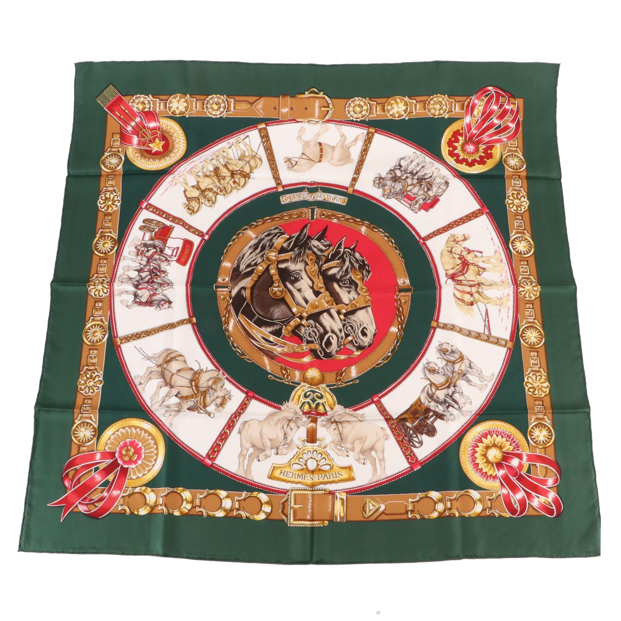 Hermès "Cheveaux de Trait" Silk Twill Scarf 90