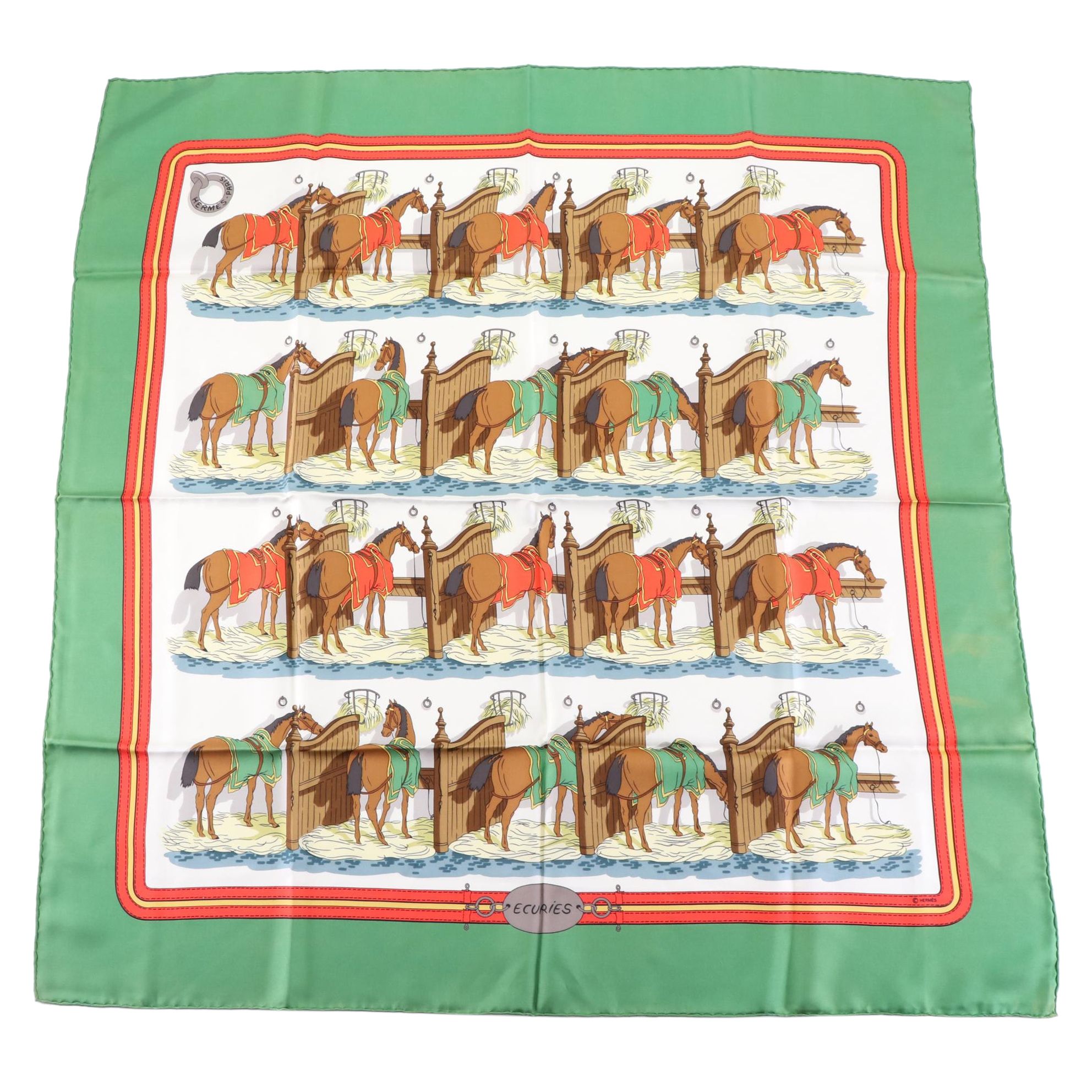 Hermès "Ecuries" Silk Twill Scarf 90