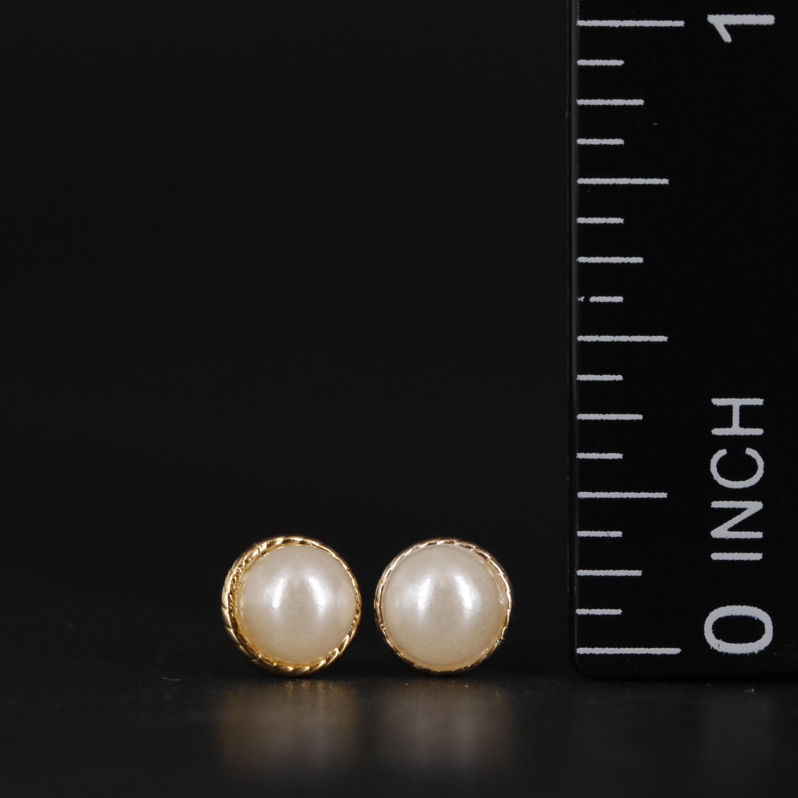 10K Faux Pearl Button Earrings
