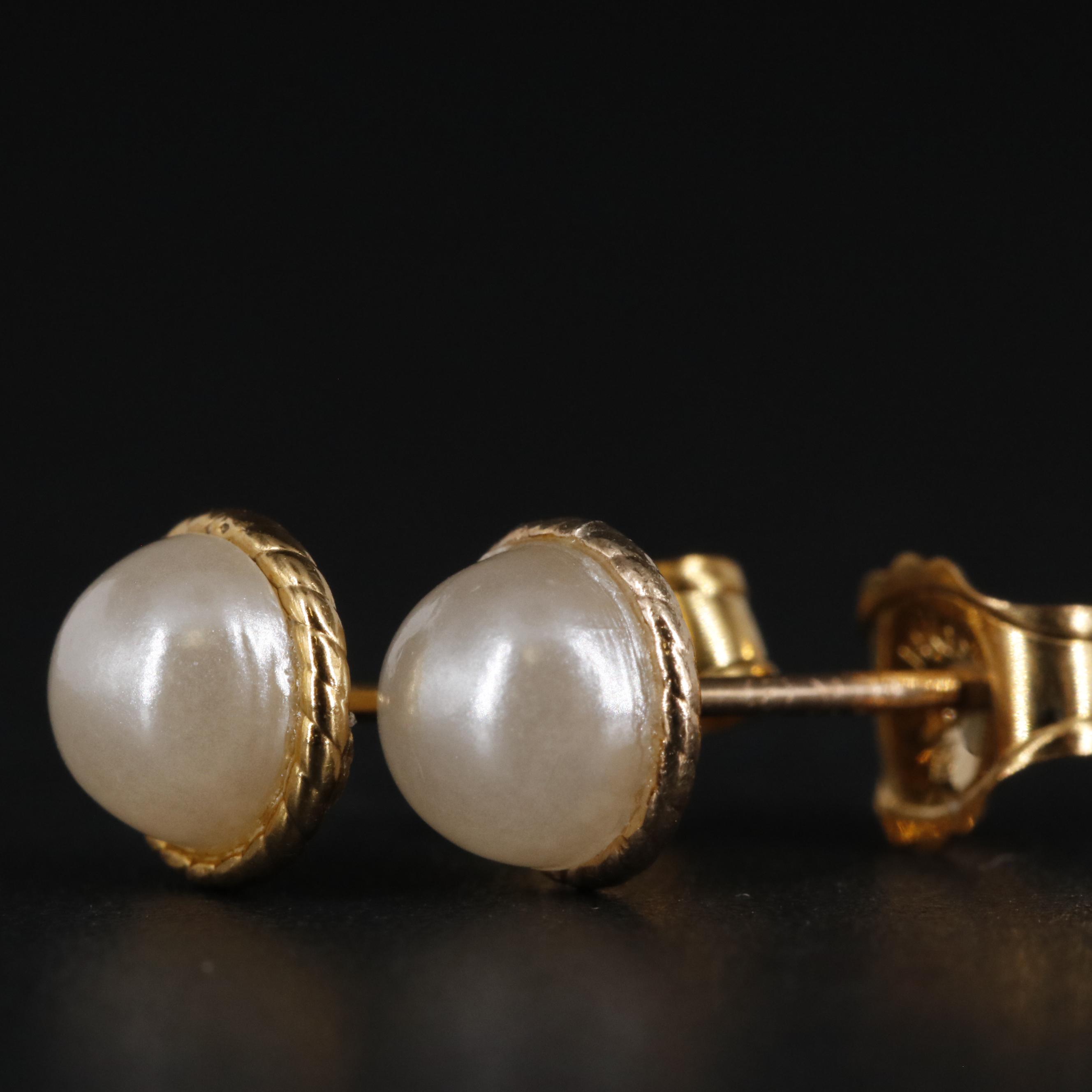 10K Faux Pearl Button Earrings