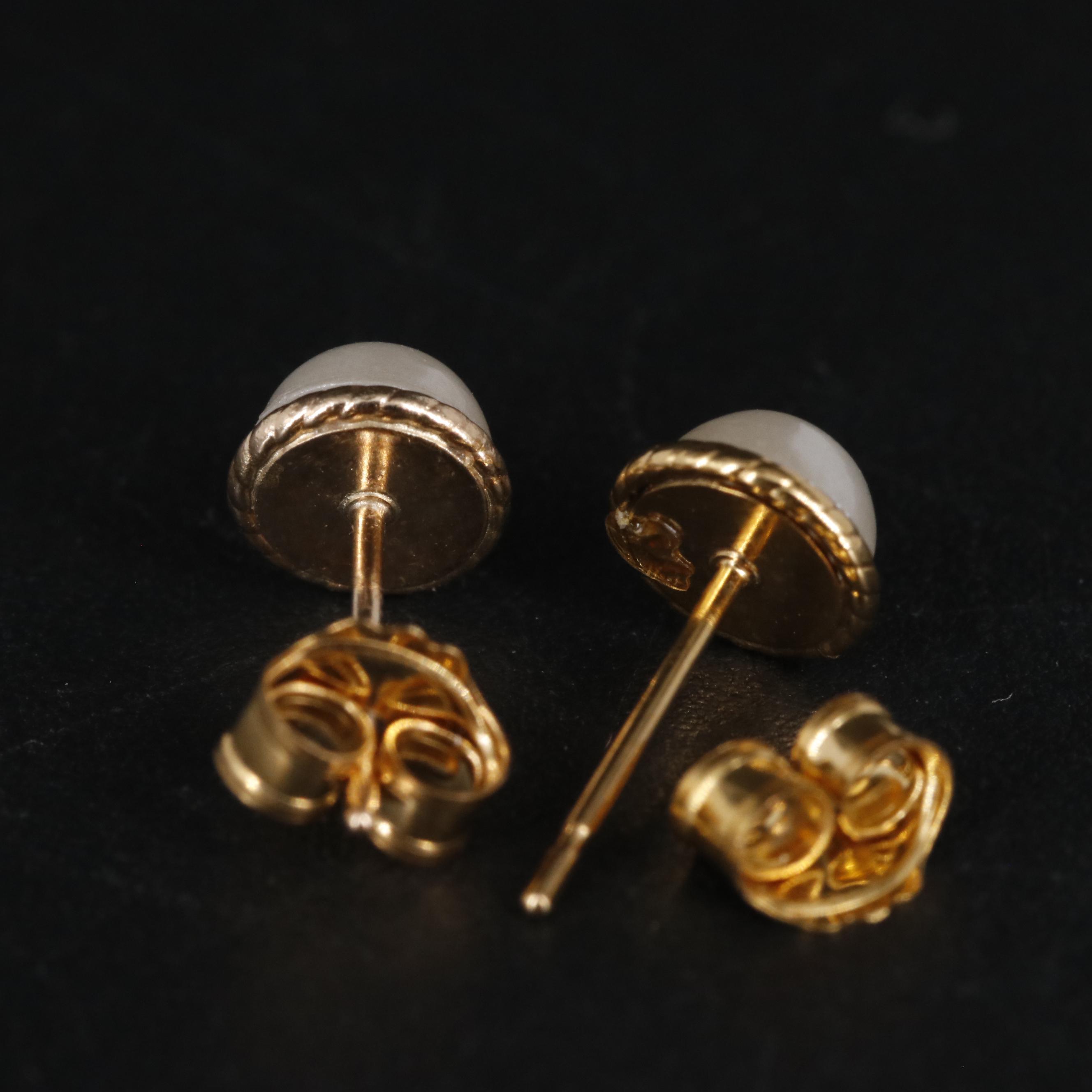 10K Faux Pearl Button Earrings