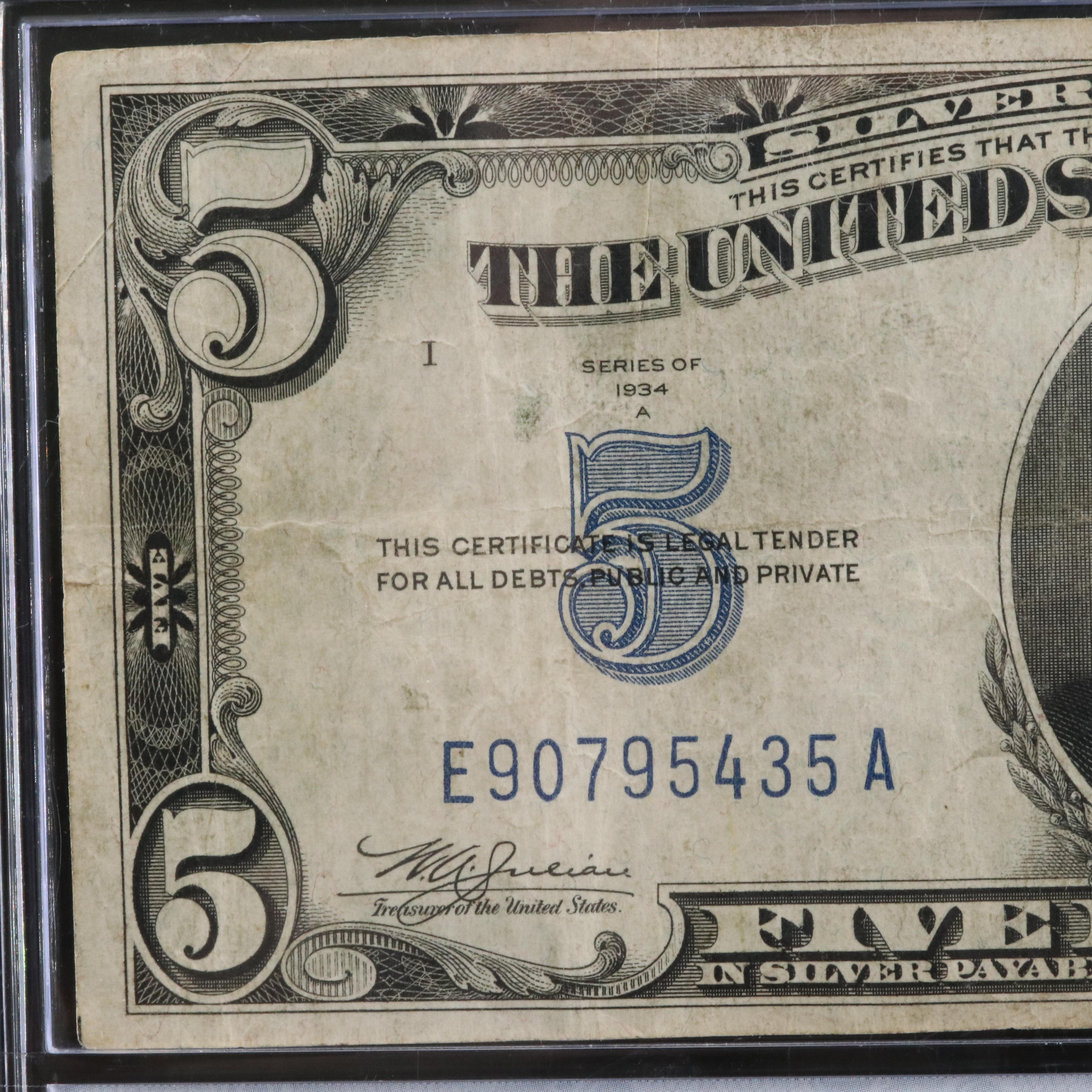 Series of 1934 Blue Seal $5 Silver Certificate