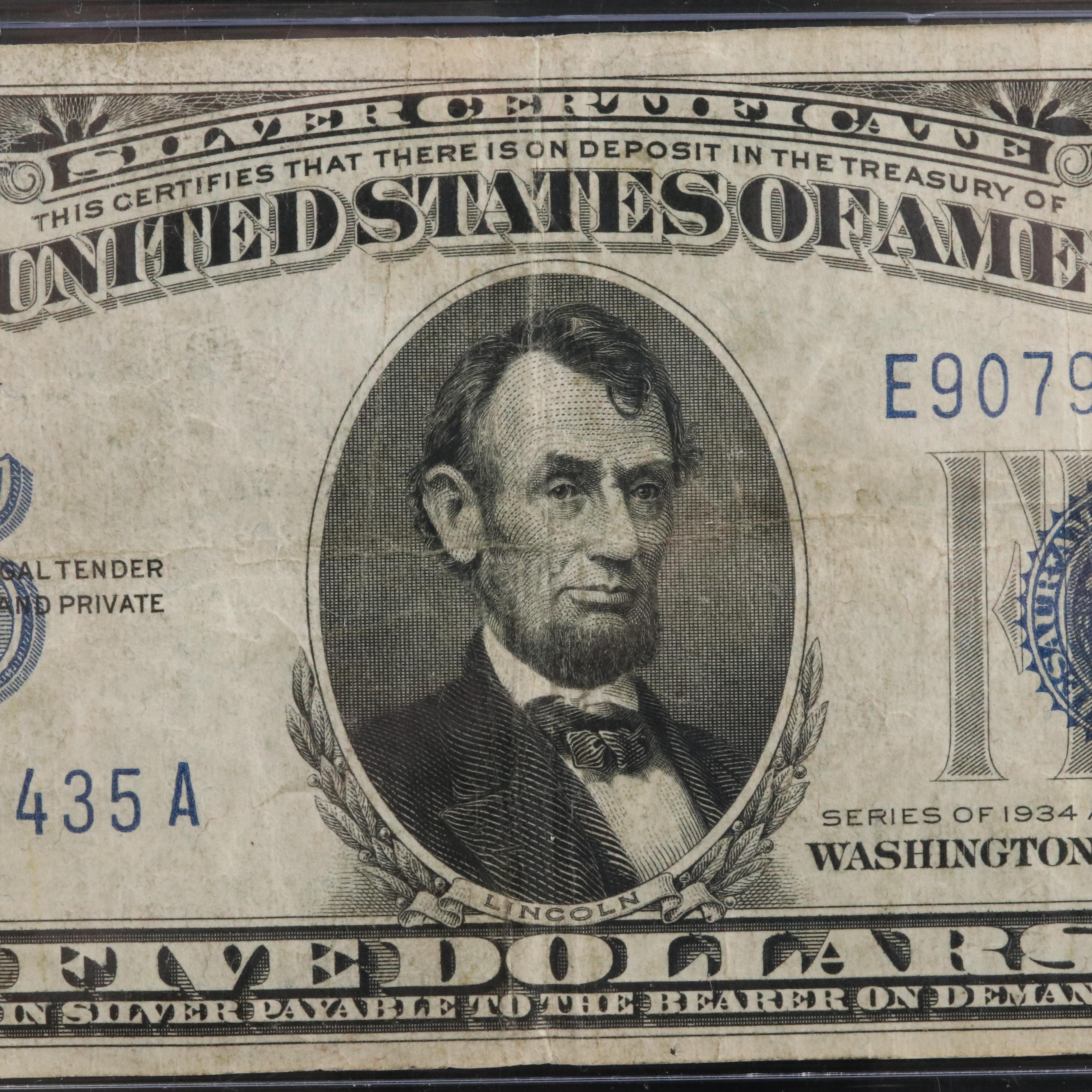 Series of 1934 Blue Seal $5 Silver Certificate