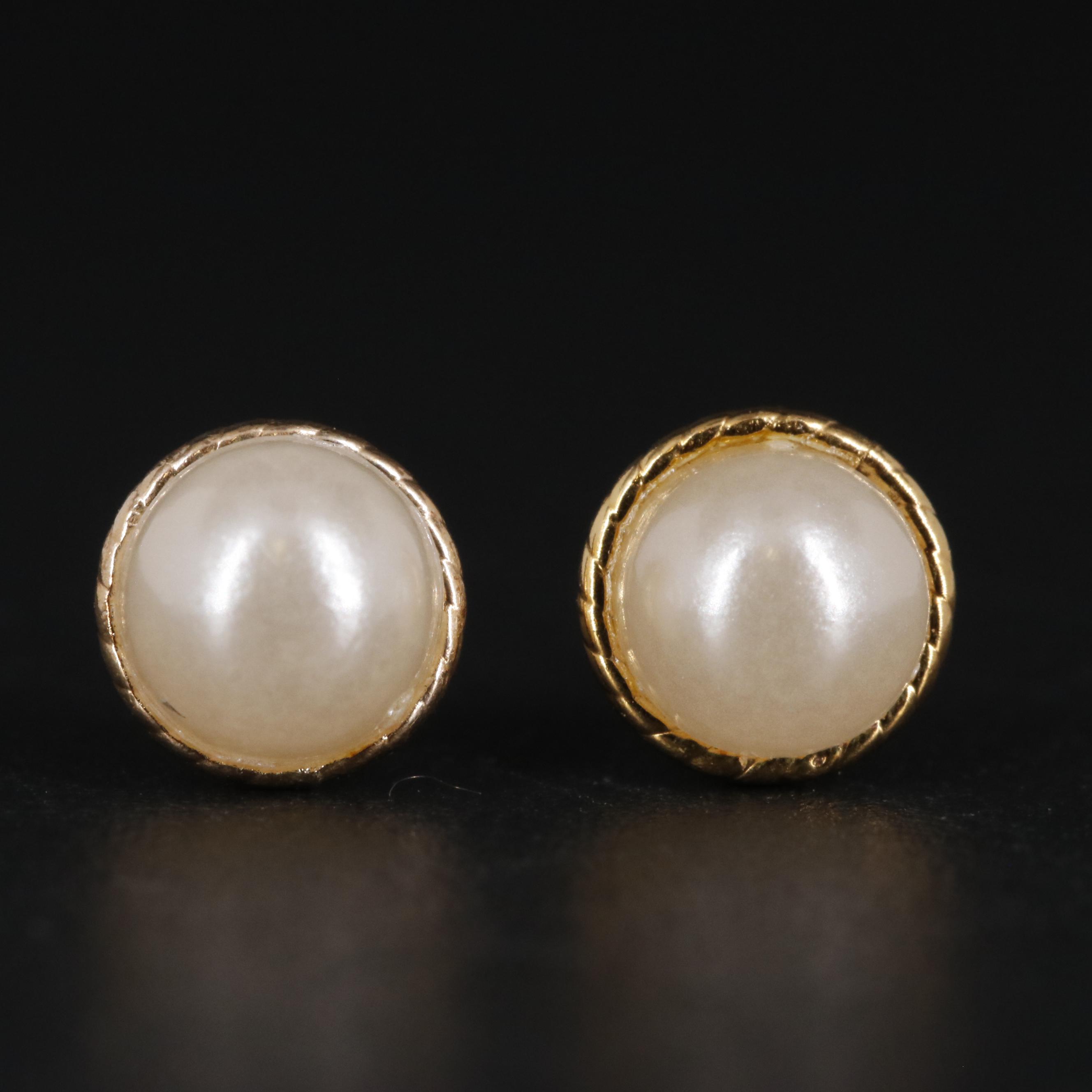 10K Faux Pearl Button Earrings