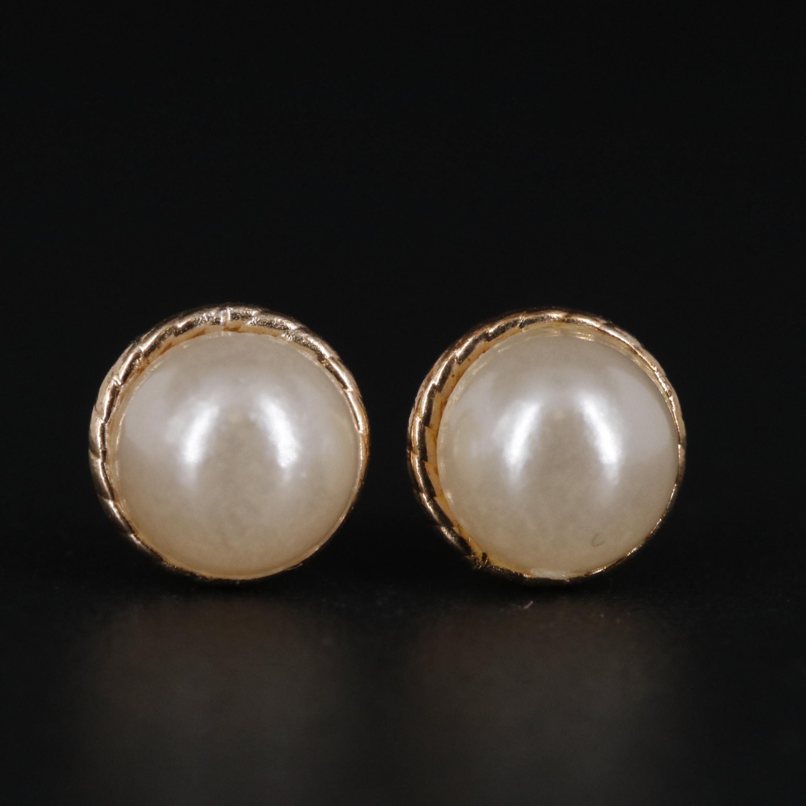 10K Faux Pearl Button Earrings