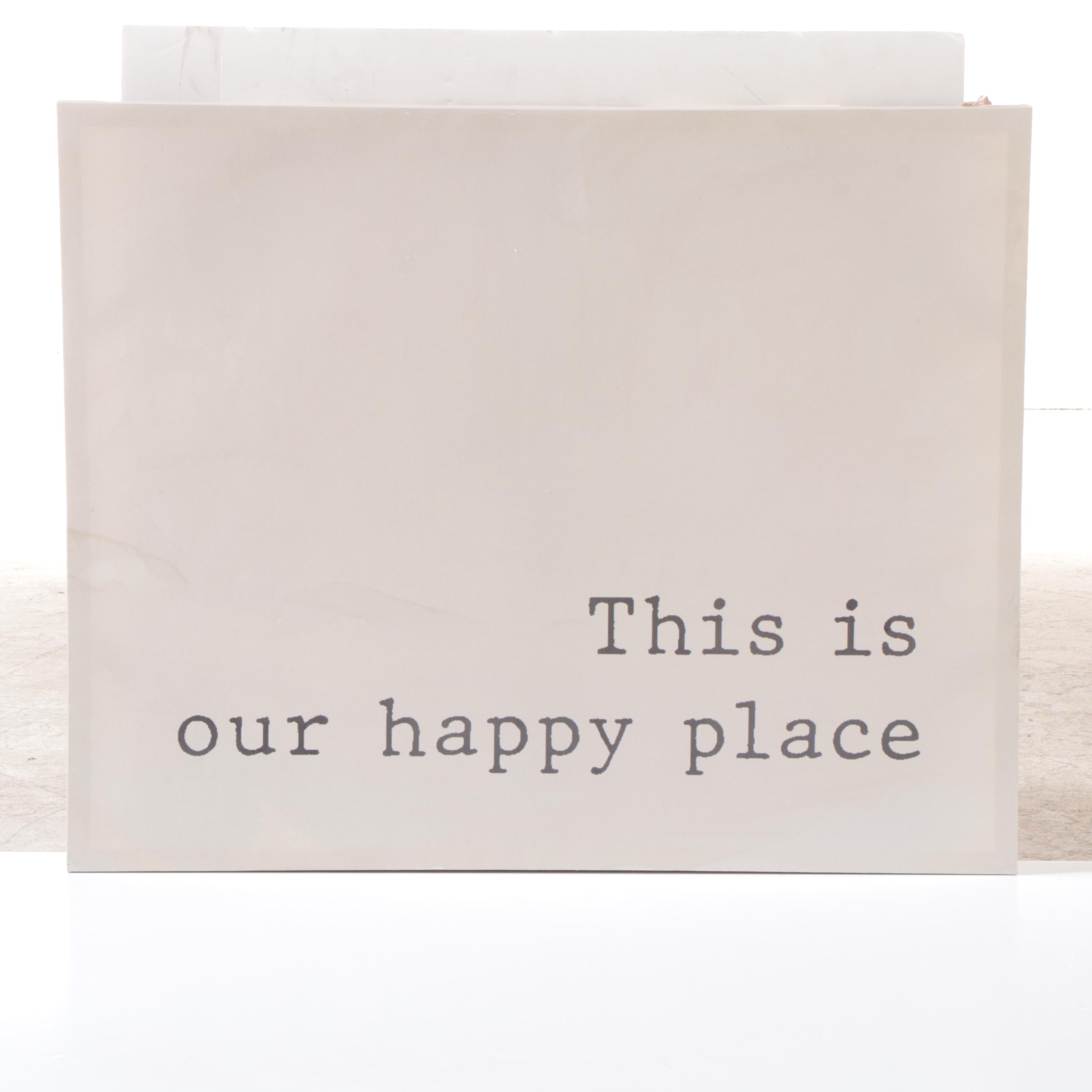 Threshold Routed Wood Wall Shelves and "This is our happy place" Canvas Wall Art