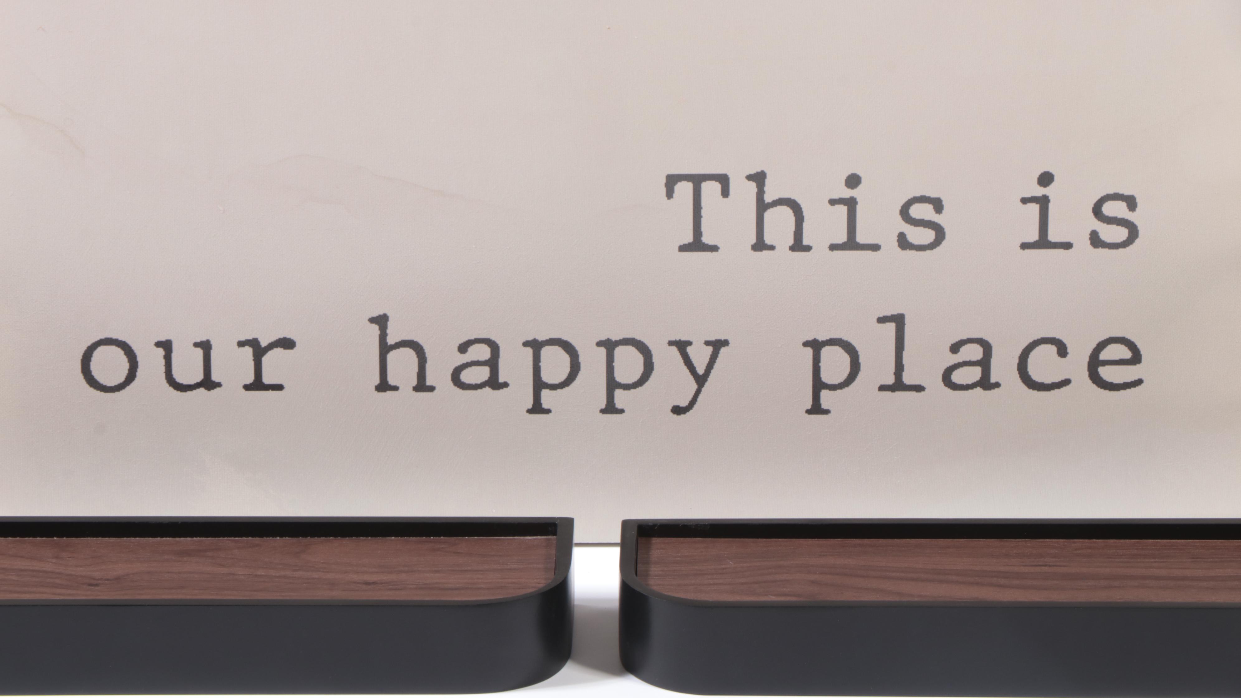 Threshold Routed Wood Wall Shelves and "This is our happy place" Canvas Wall Art