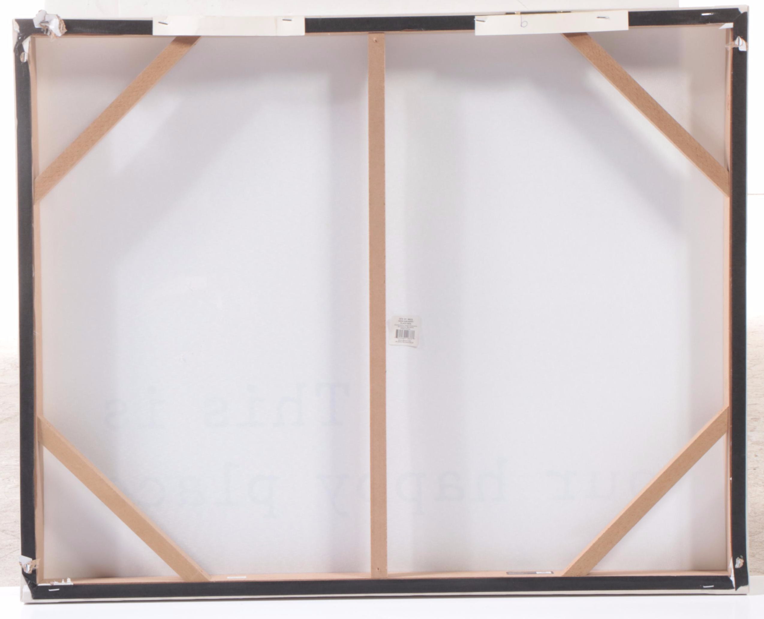 Threshold Routed Wood Wall Shelves and "This is our happy place" Canvas Wall Art