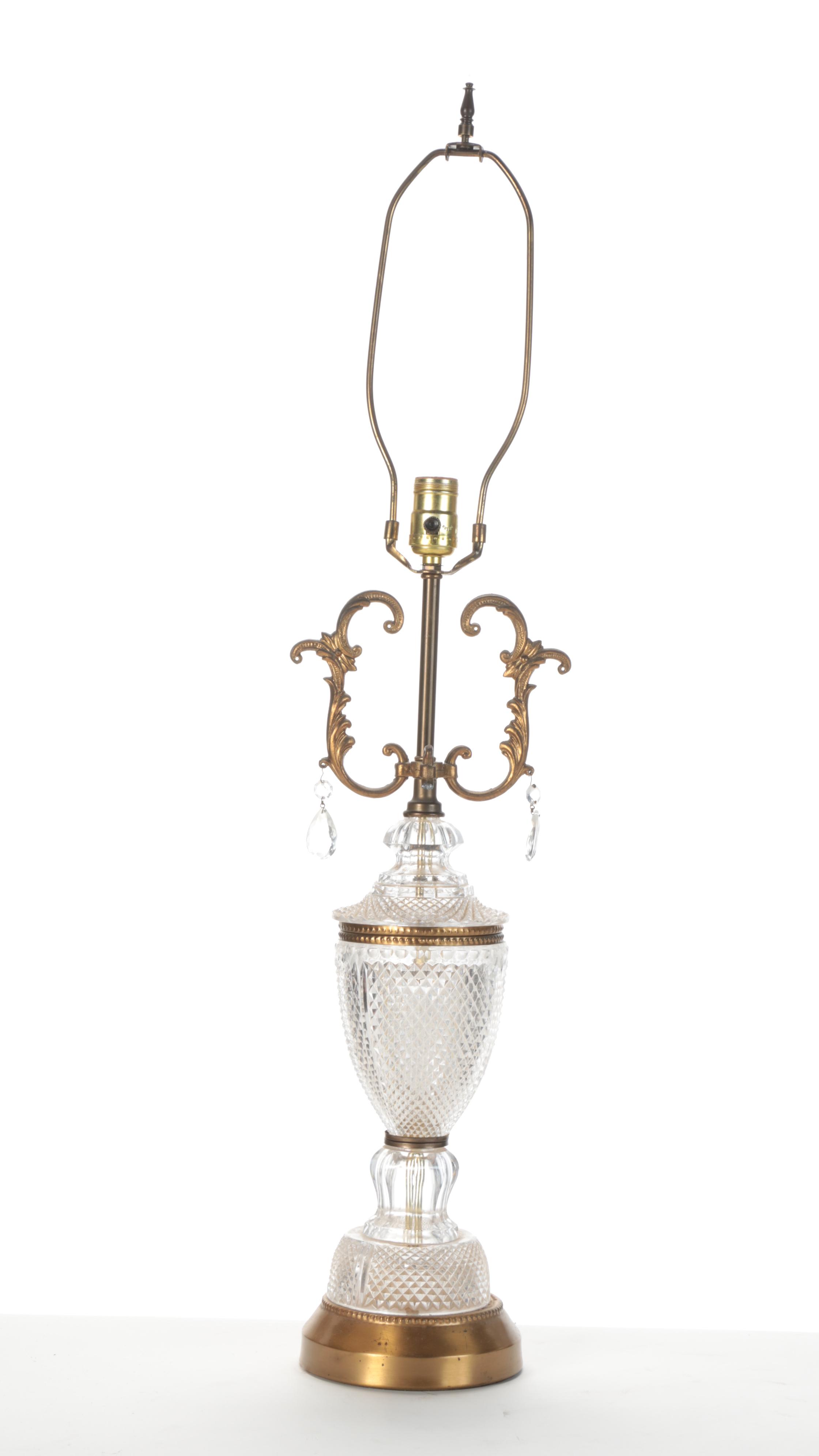 Brass and Pressed Glass Table Lamp, Mid-20th Century