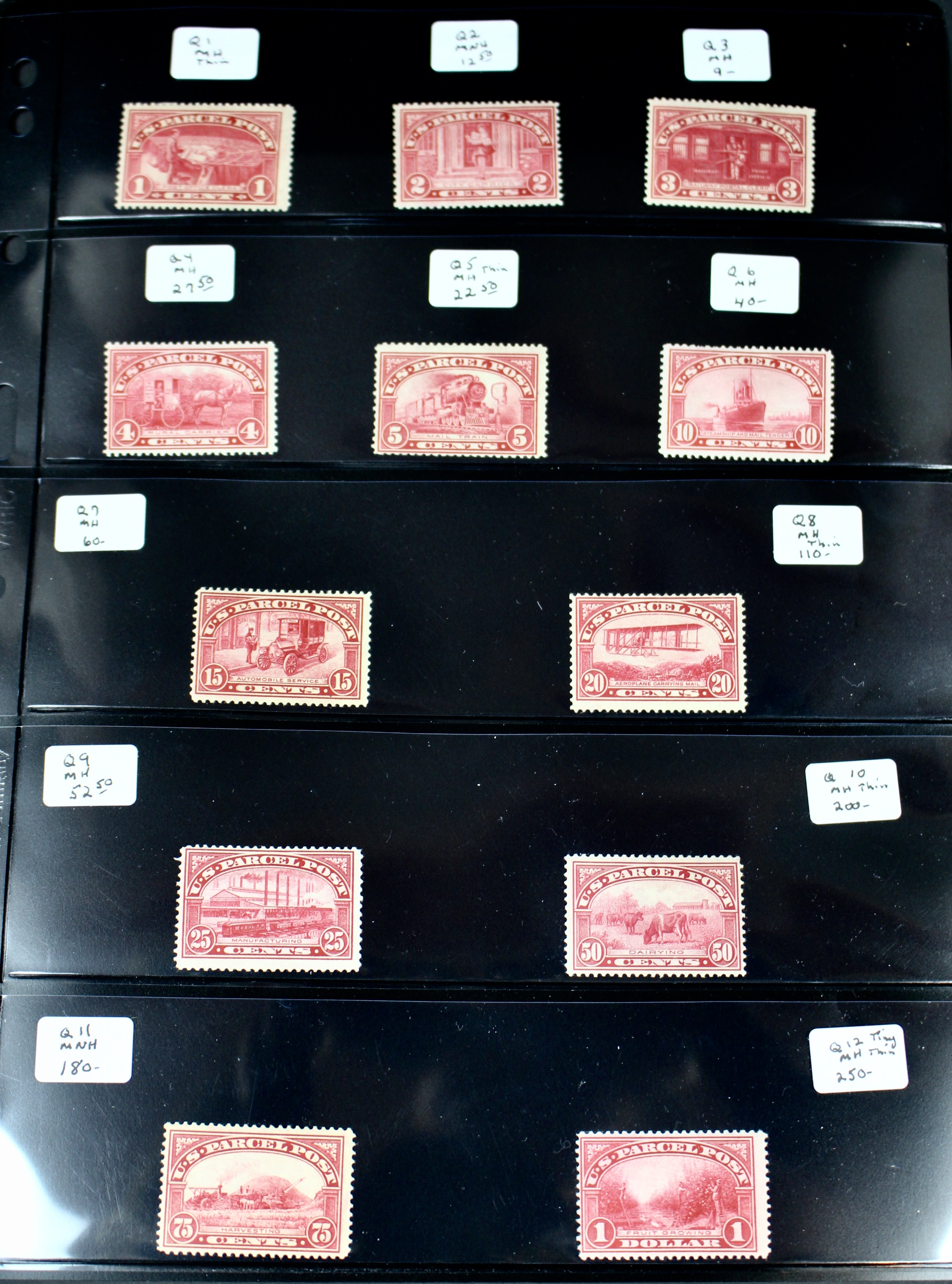 Complete Mint Condition Set of Parcel Post Stamps, Q1 to Q12