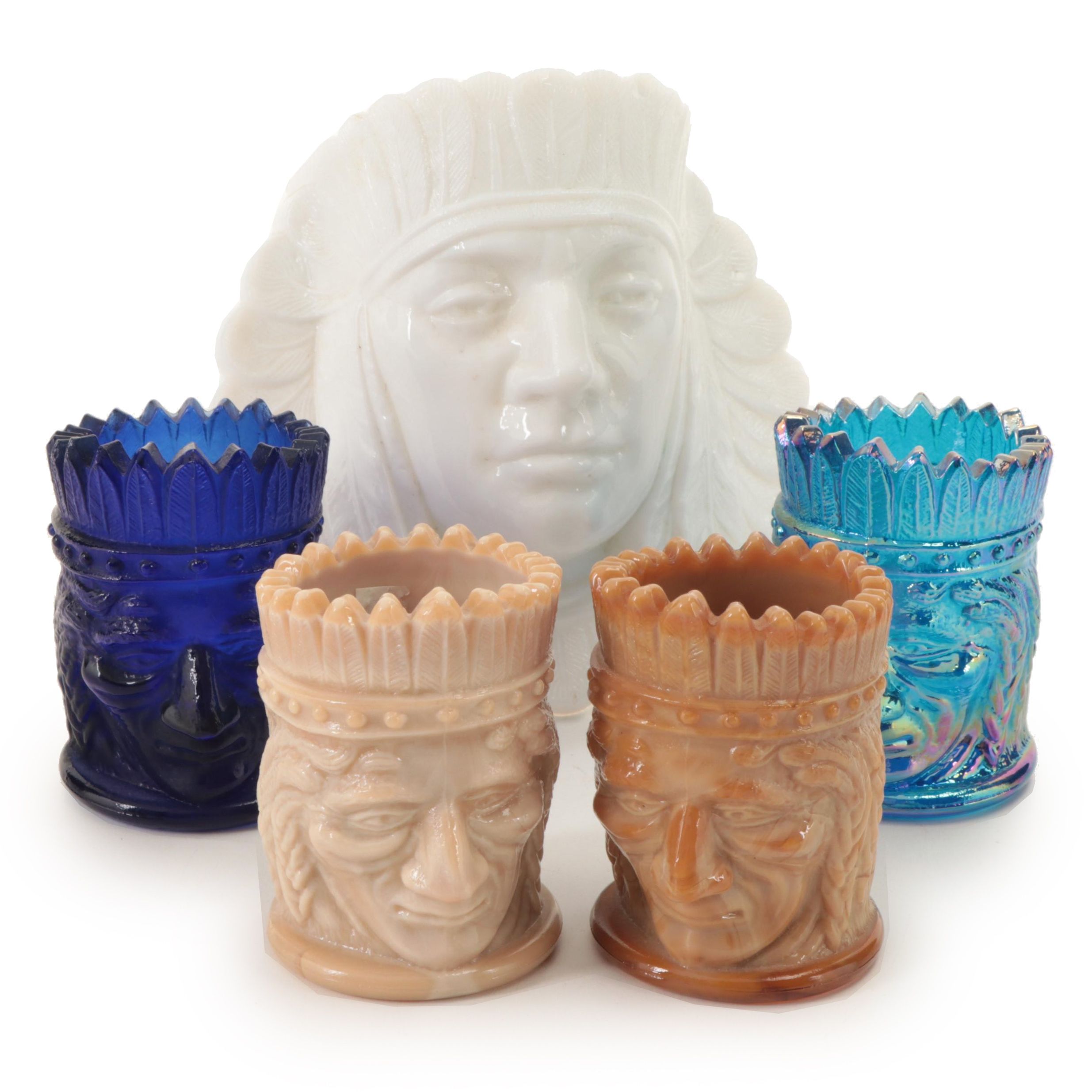 St. Clair and Other Carnival and Slag Glass Toothpick Holders and Wall Pocket