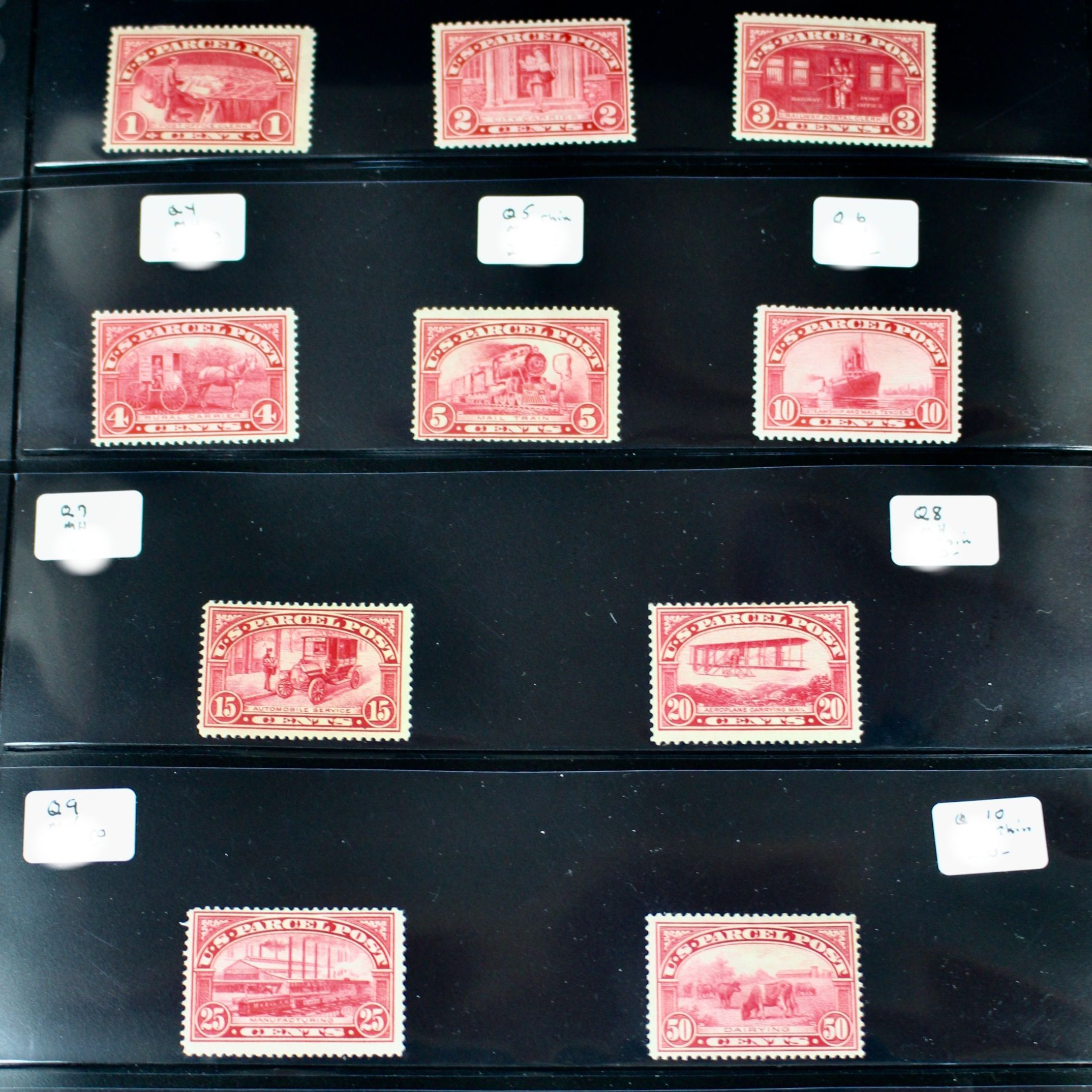 Complete Mint Condition Set of Parcel Post Stamps, Q1 to Q12