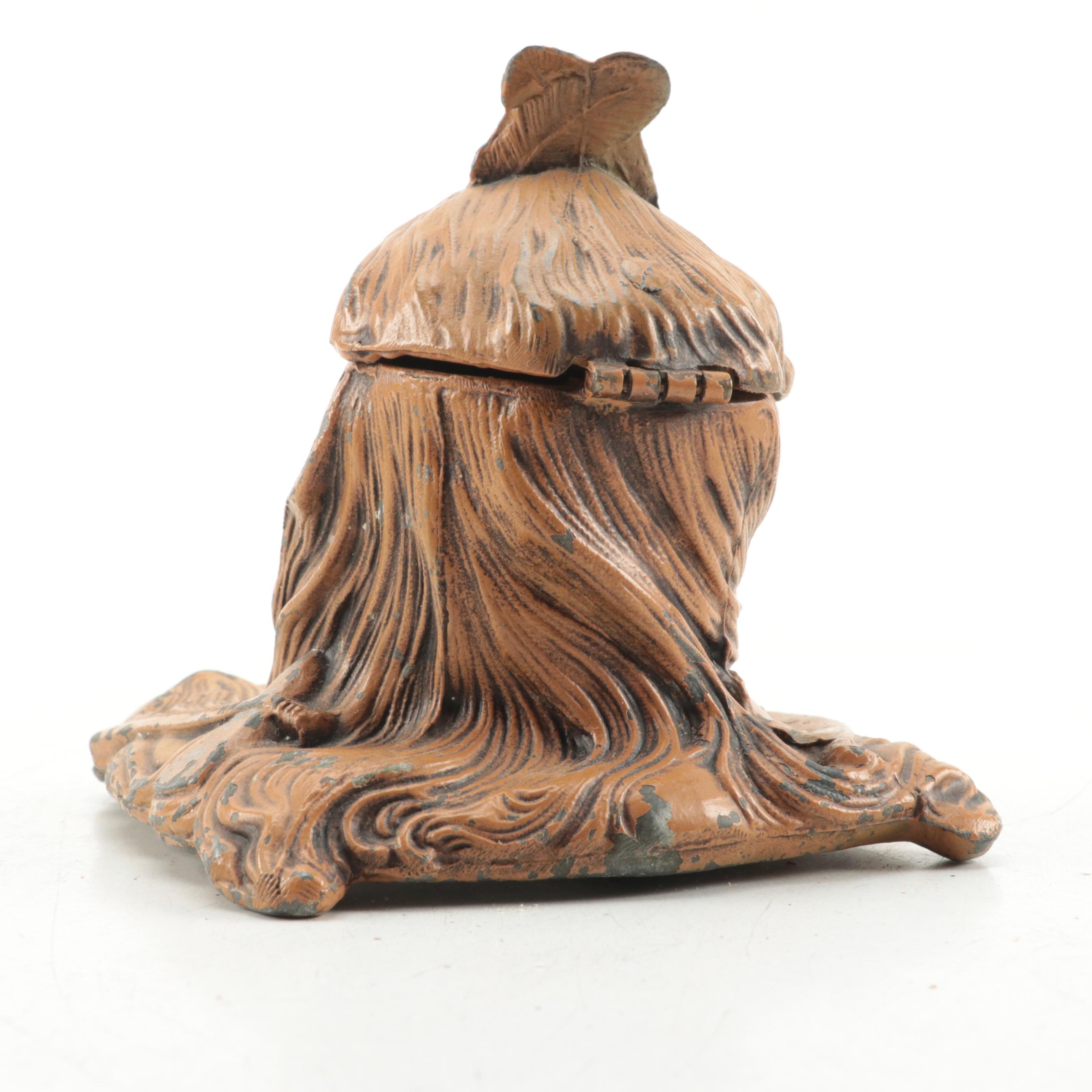 Painted Spelter Native American Head Inkwell