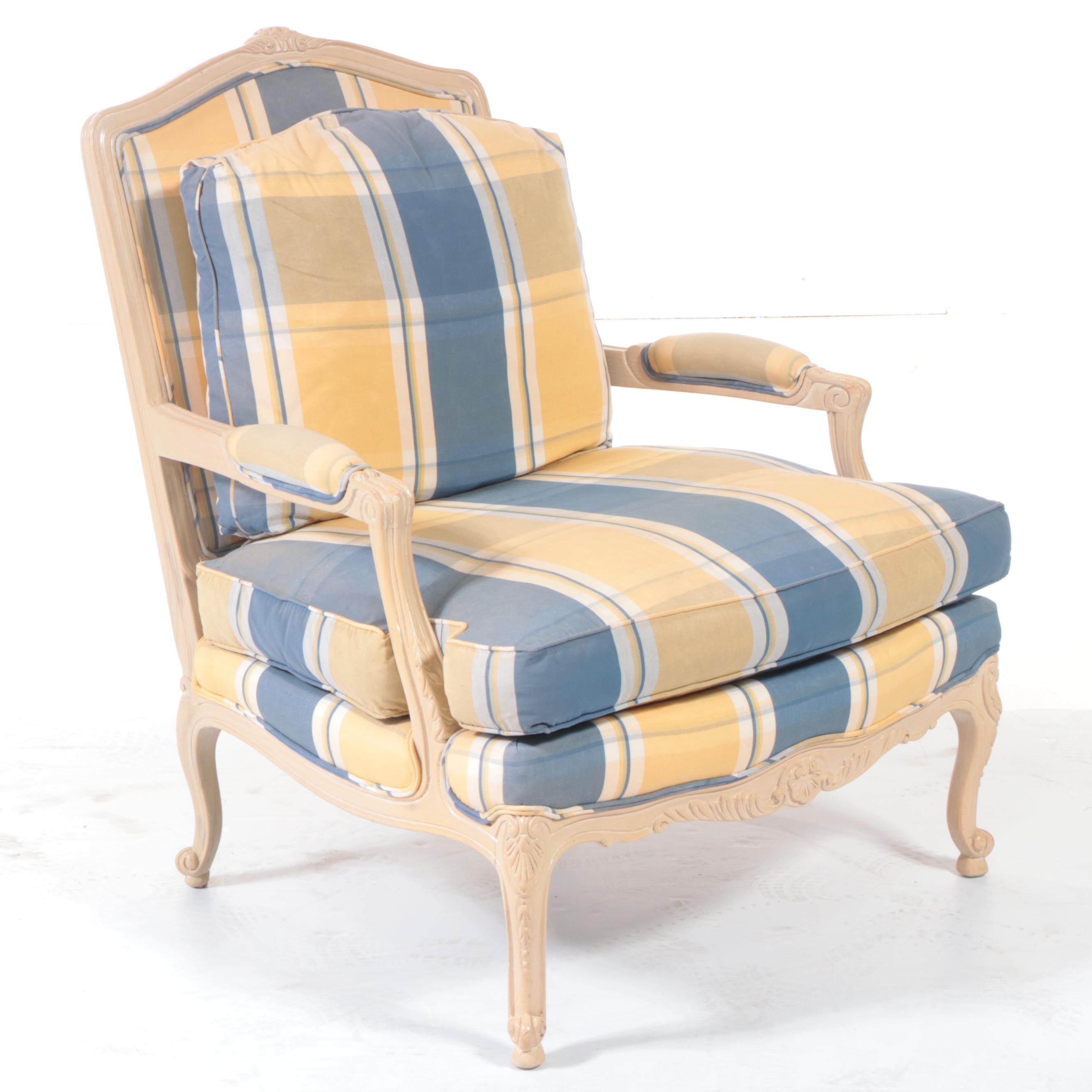 Sherrill Louis XV Style Cream-Washed Beech Fauteuil and Ottoman