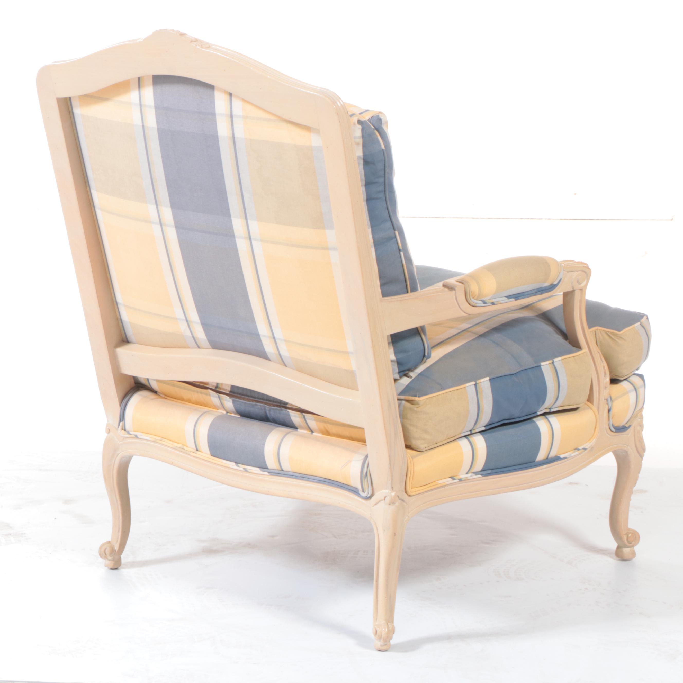 Sherrill Louis XV Style Cream-Washed Beech Fauteuil and Ottoman