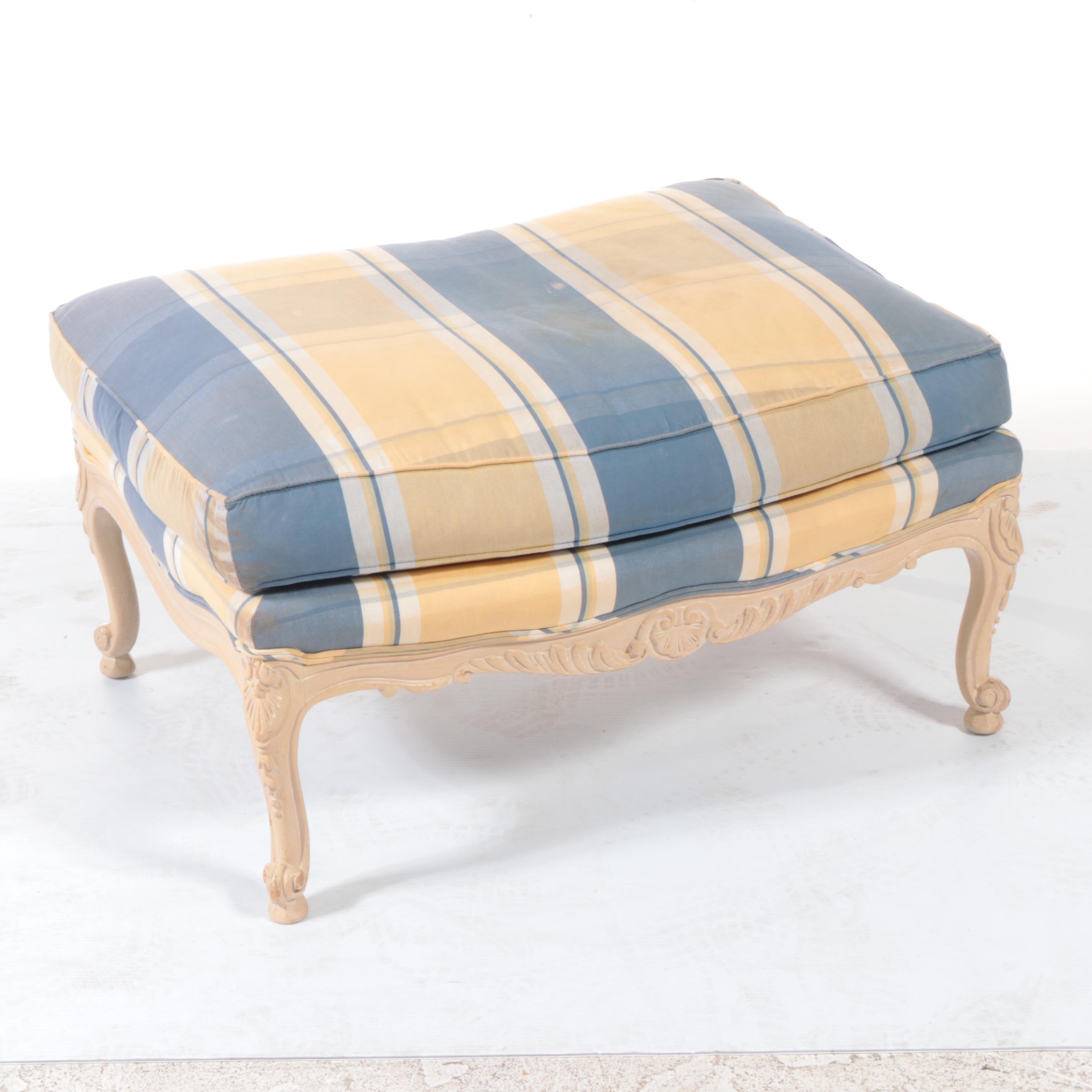 Sherrill Louis XV Style Cream-Washed Beech Fauteuil and Ottoman