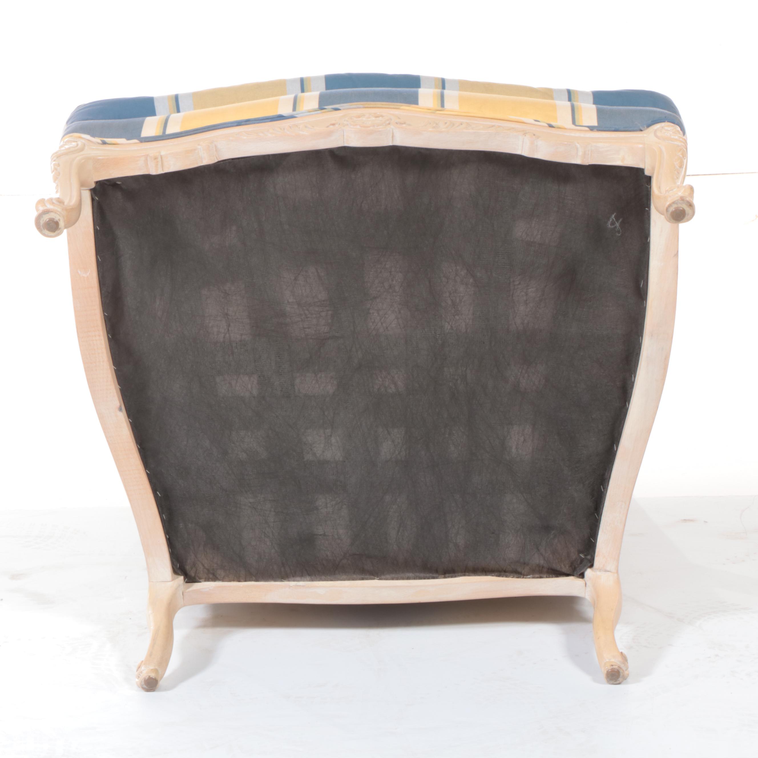 Sherrill Louis XV Style Cream-Washed Beech Fauteuil and Ottoman