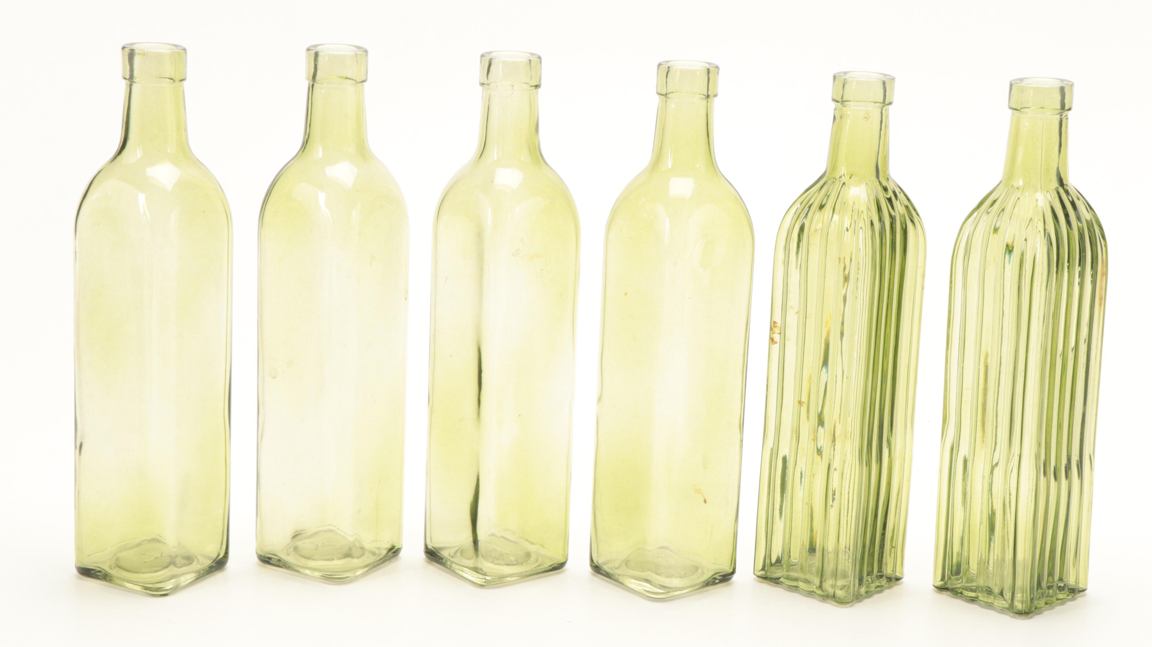 Green Molded Glass Bottle Vases