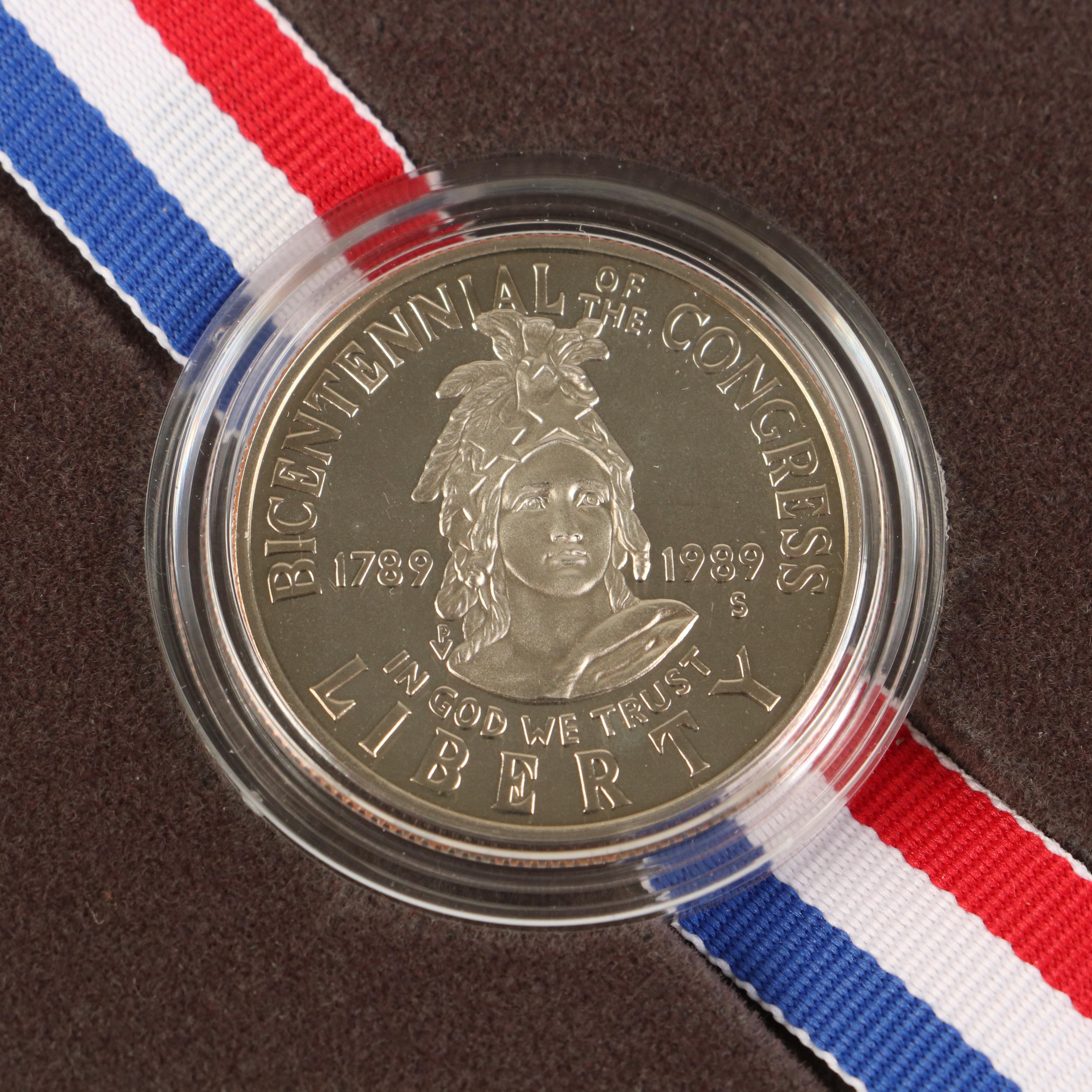 Group of Eight Modern Commemorative Half Dollars and a One Dollar Proof Coin