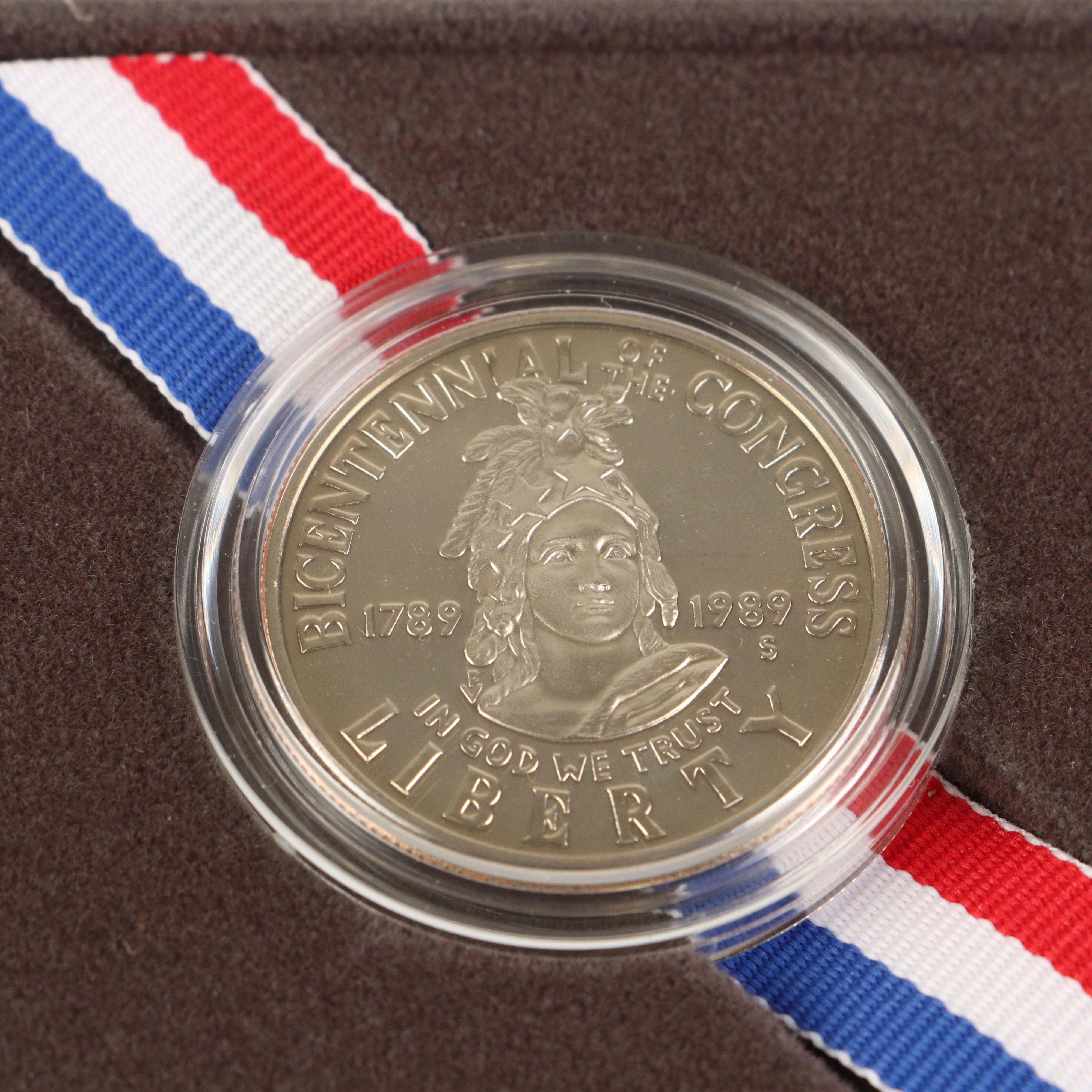 Group of Eight Modern Commemorative Half Dollars and a One Dollar Proof Coin