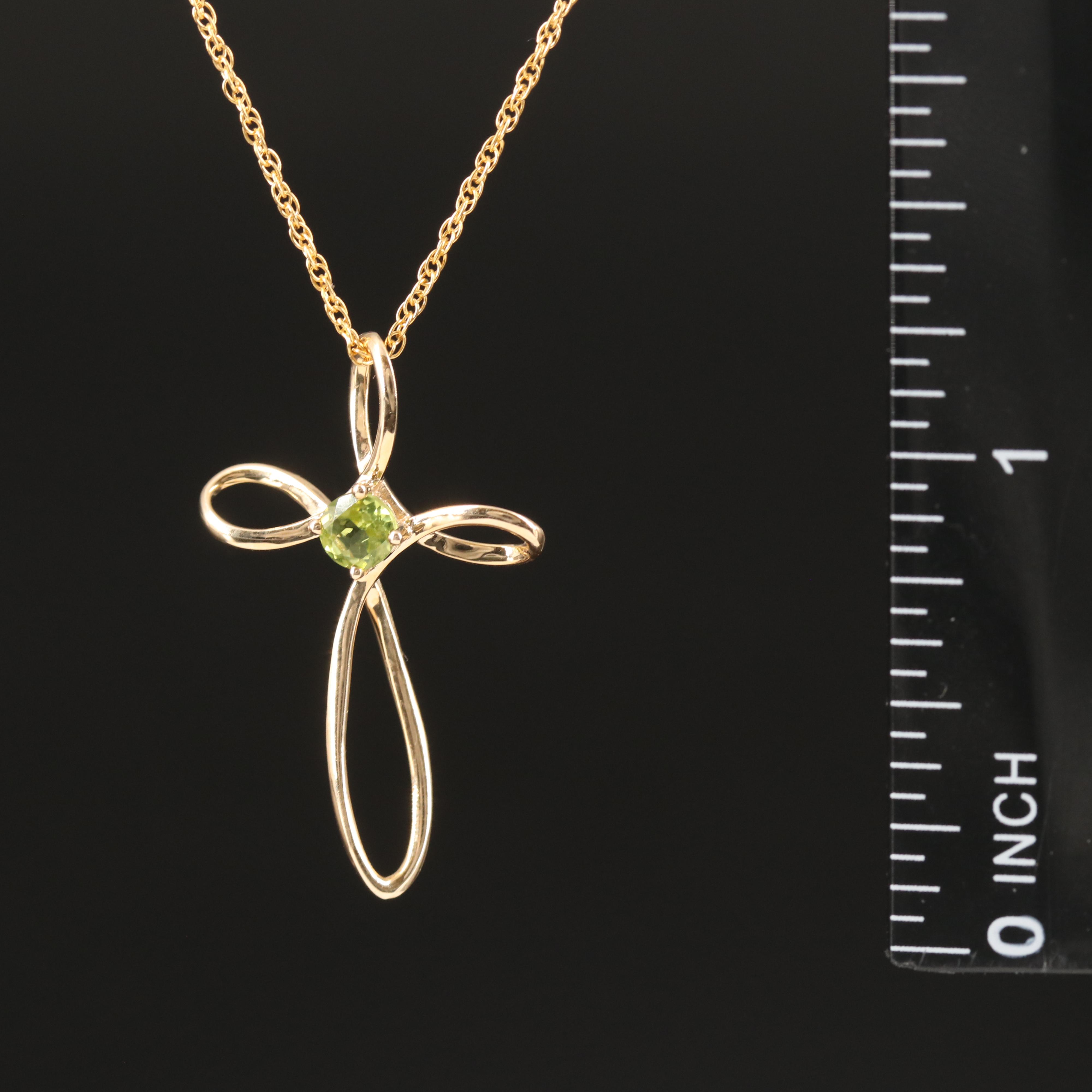 10K Peridot Cross Pendant on Gold-Filled Chain Necklace