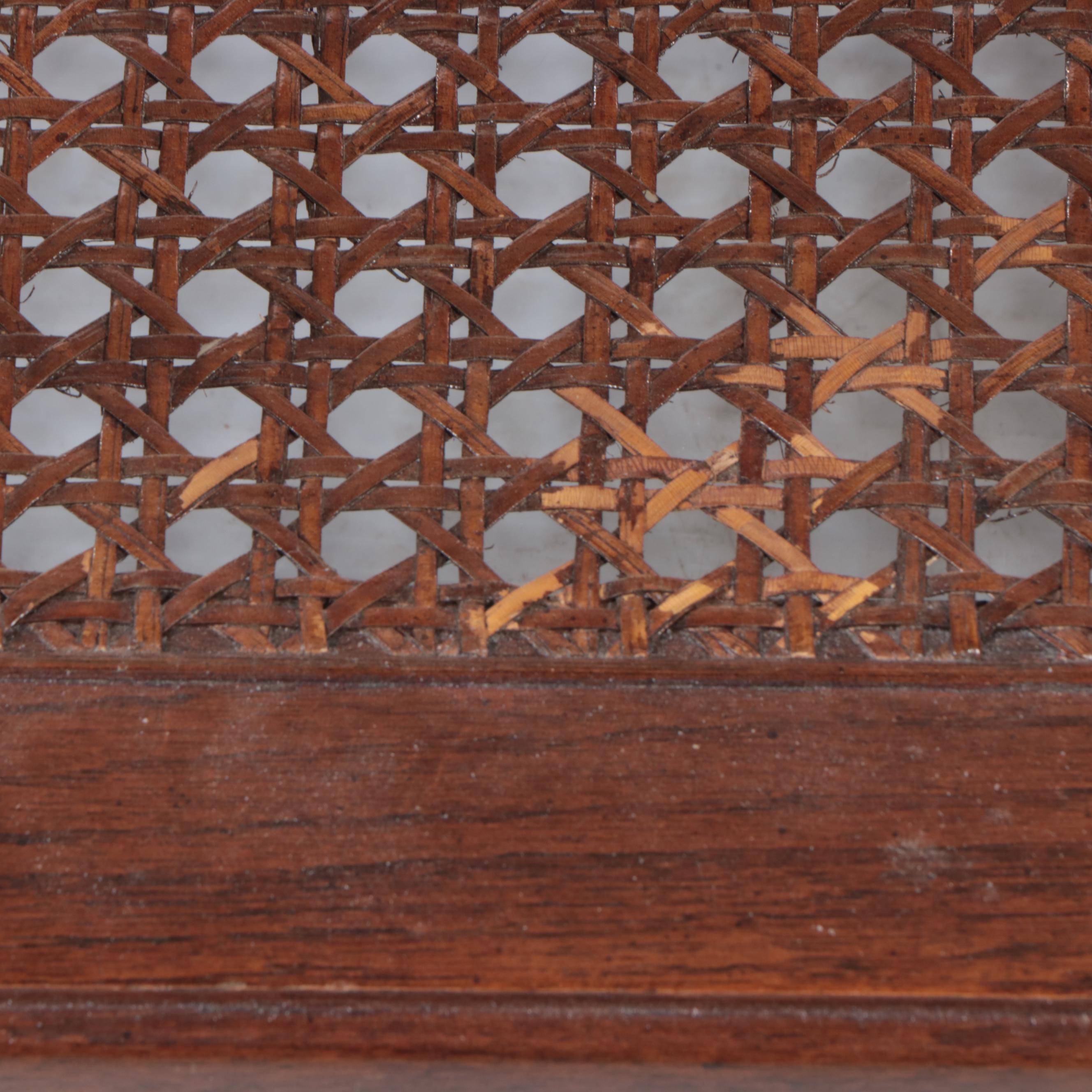 Colonial Style Oak, Caned, and Beveled Glass Coffee Table, Late 20th Century