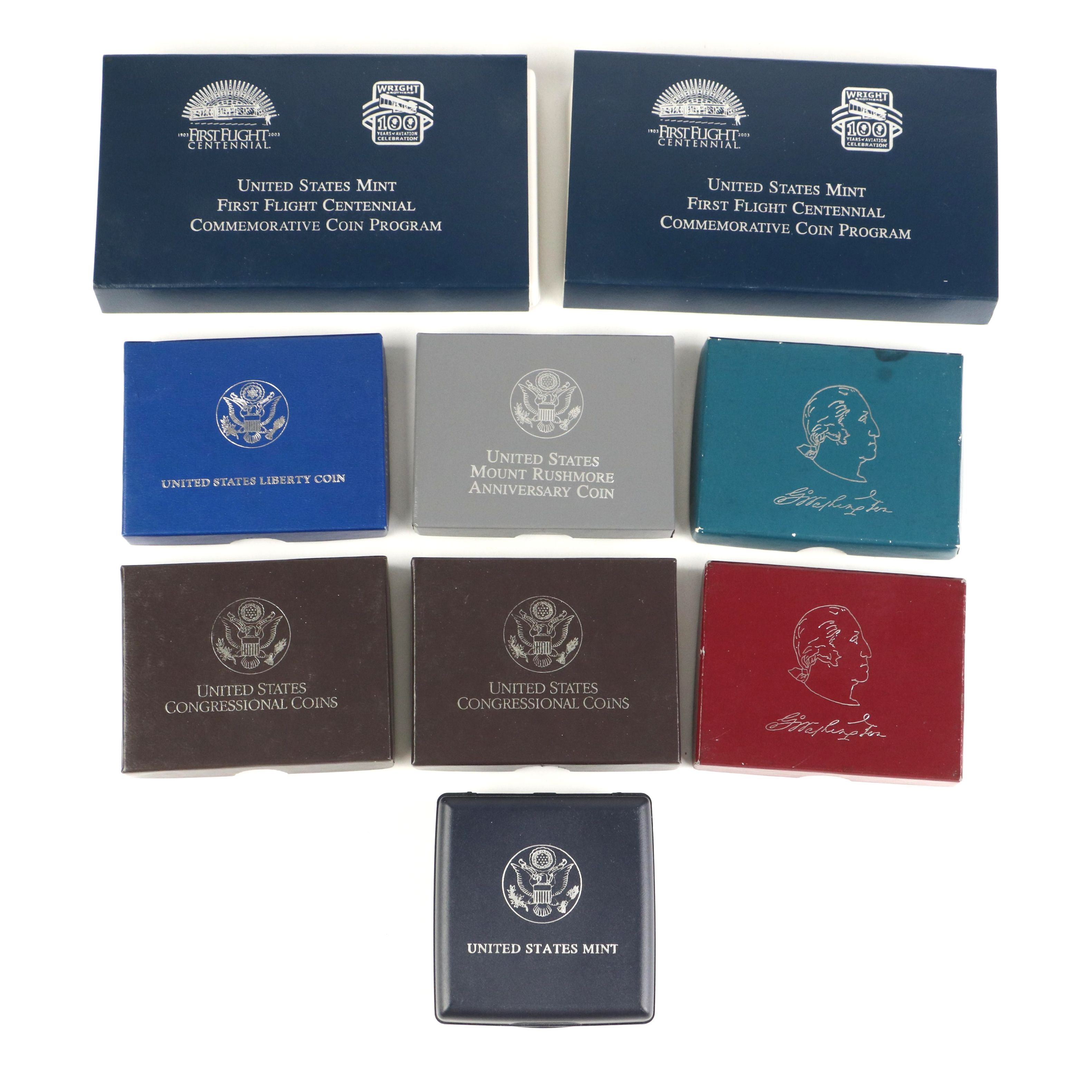 Group of Eight Modern Commemorative Half Dollars and a One Dollar Proof Coin